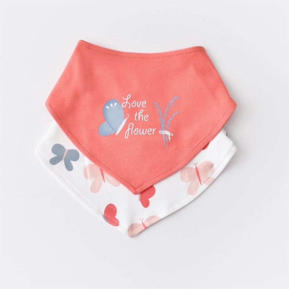 Bibaby Organik Fular Önlük 2Li Wild Flowers Coral