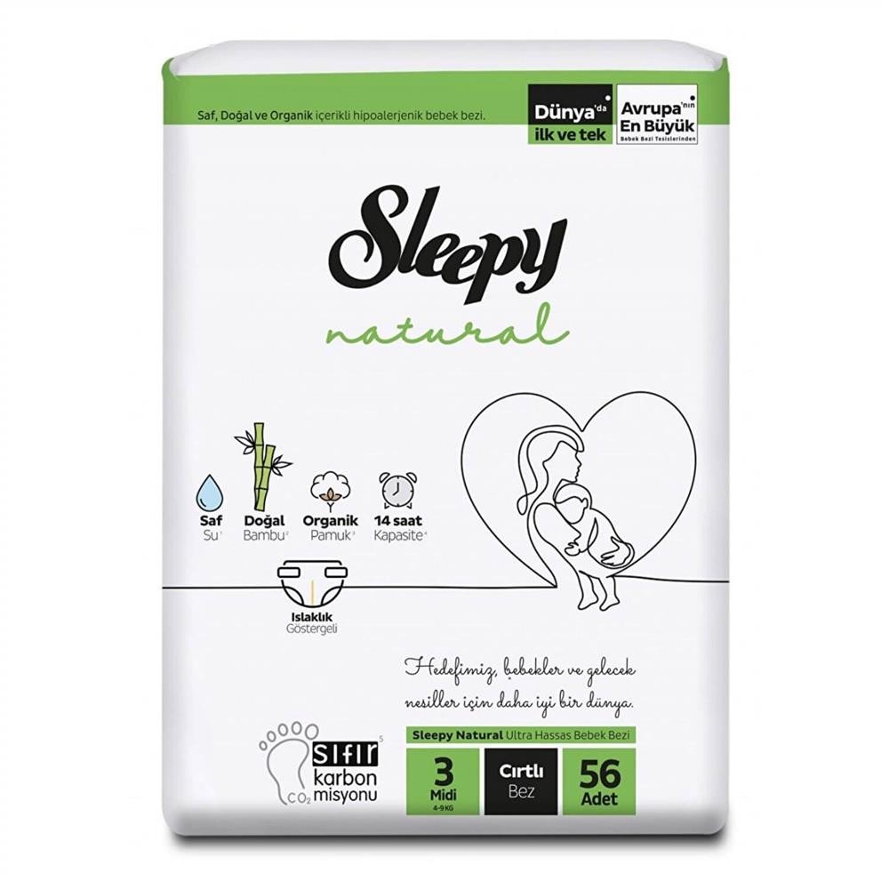 Sleepy Bebek Bezi Natural 3 Beden Midi 4-9 Kg 56Lı Jumbo Paket