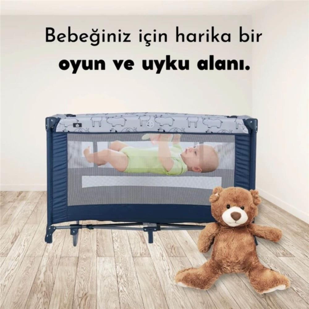 Sunny Baby Seul Ara Katlı Sallanma Aparatlı Oyun Parkı Park Yatak 70X120 Cm Lacivert