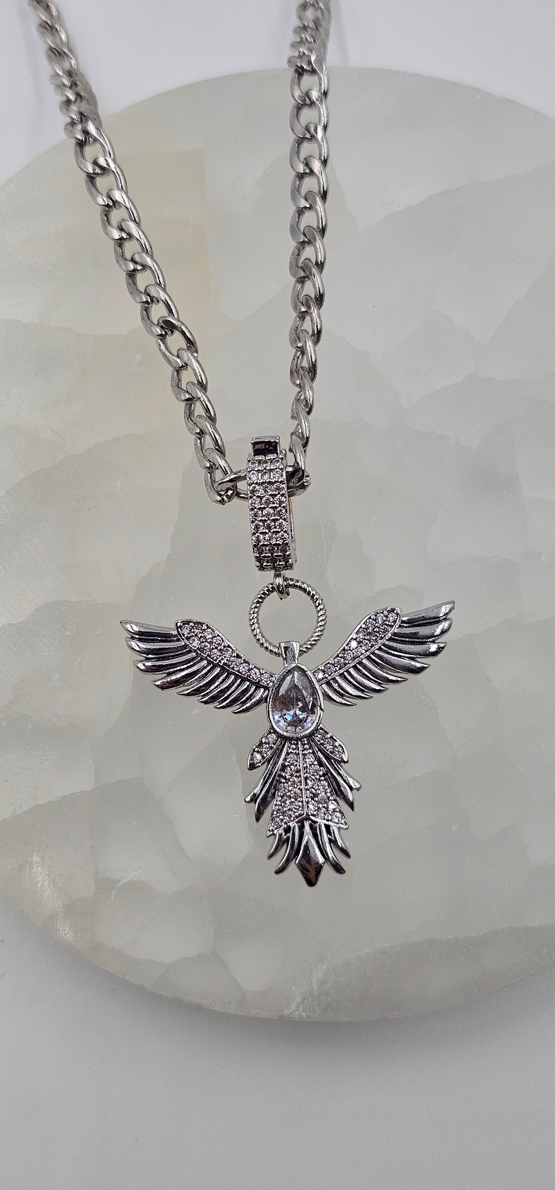 GÜMÜŞ KAPLAMA ANKA CHARM KOLYE UÇLU  ZİRİKON TAŞLI KOLYE