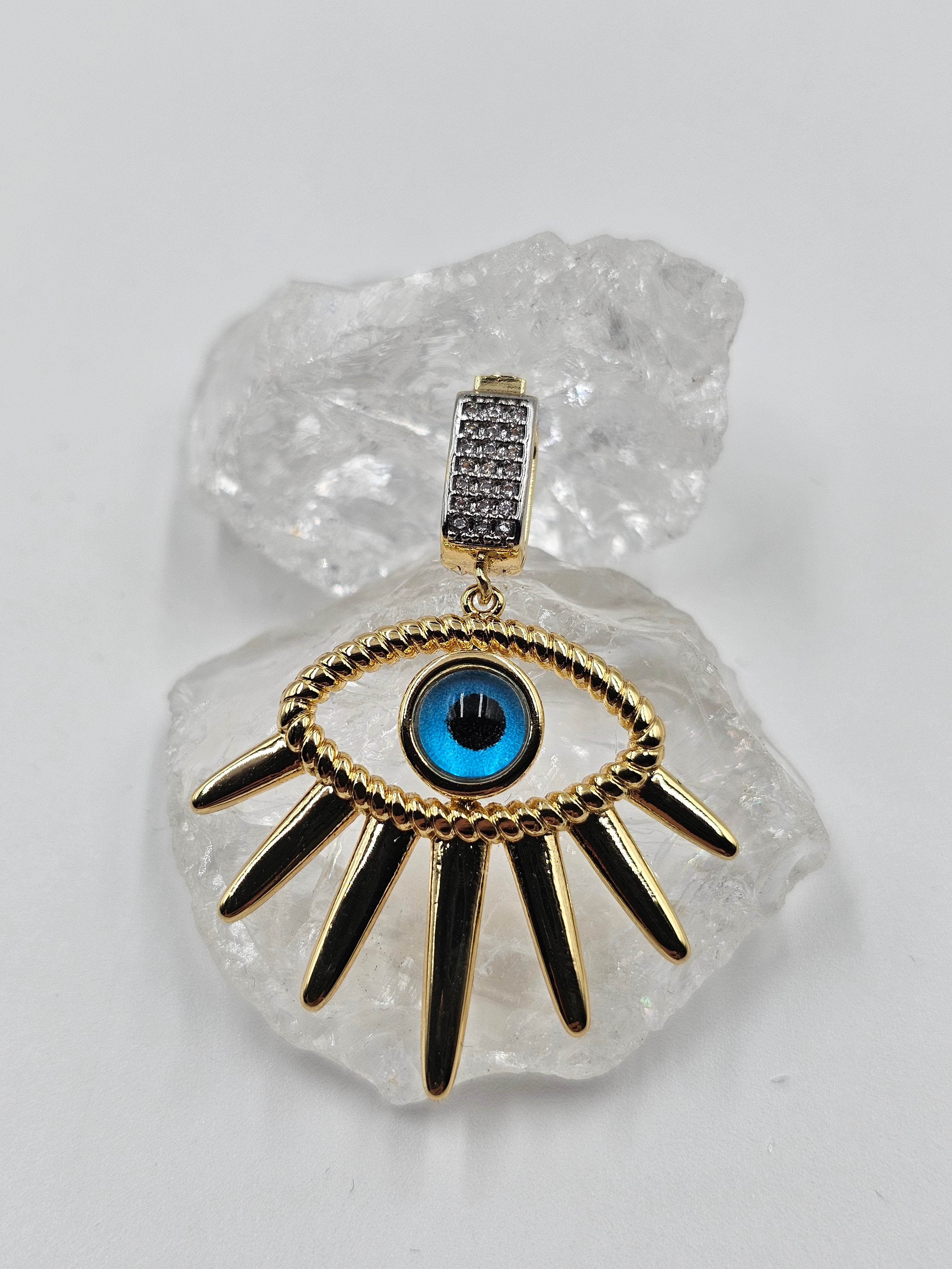 ALTIN KAPLAMA NAZAR BONCUKLU TAŞLI KOLYE UCU CHARM