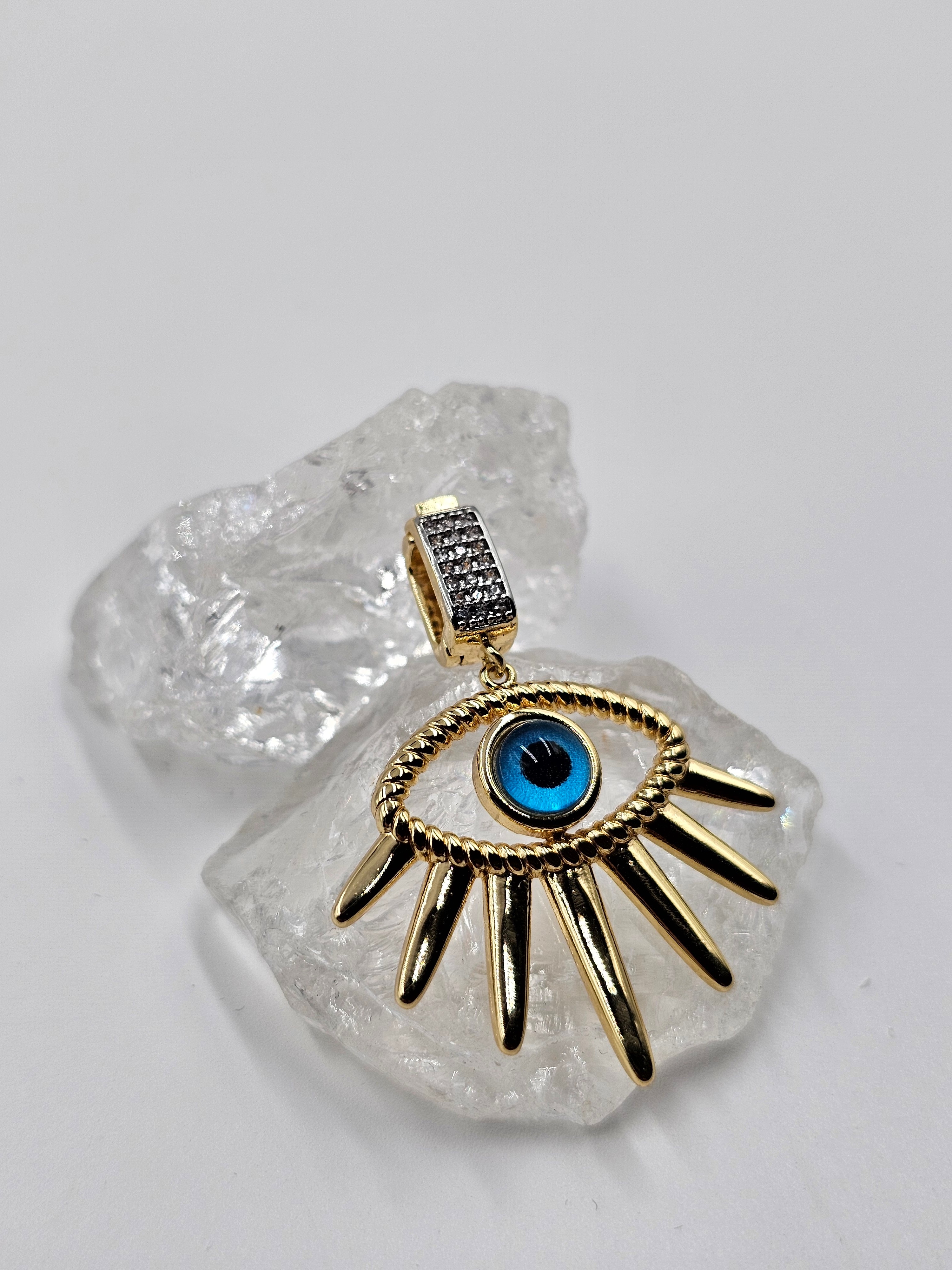 ALTIN KAPLAMA NAZAR BONCUKLU TAŞLI KOLYE UCU CHARM