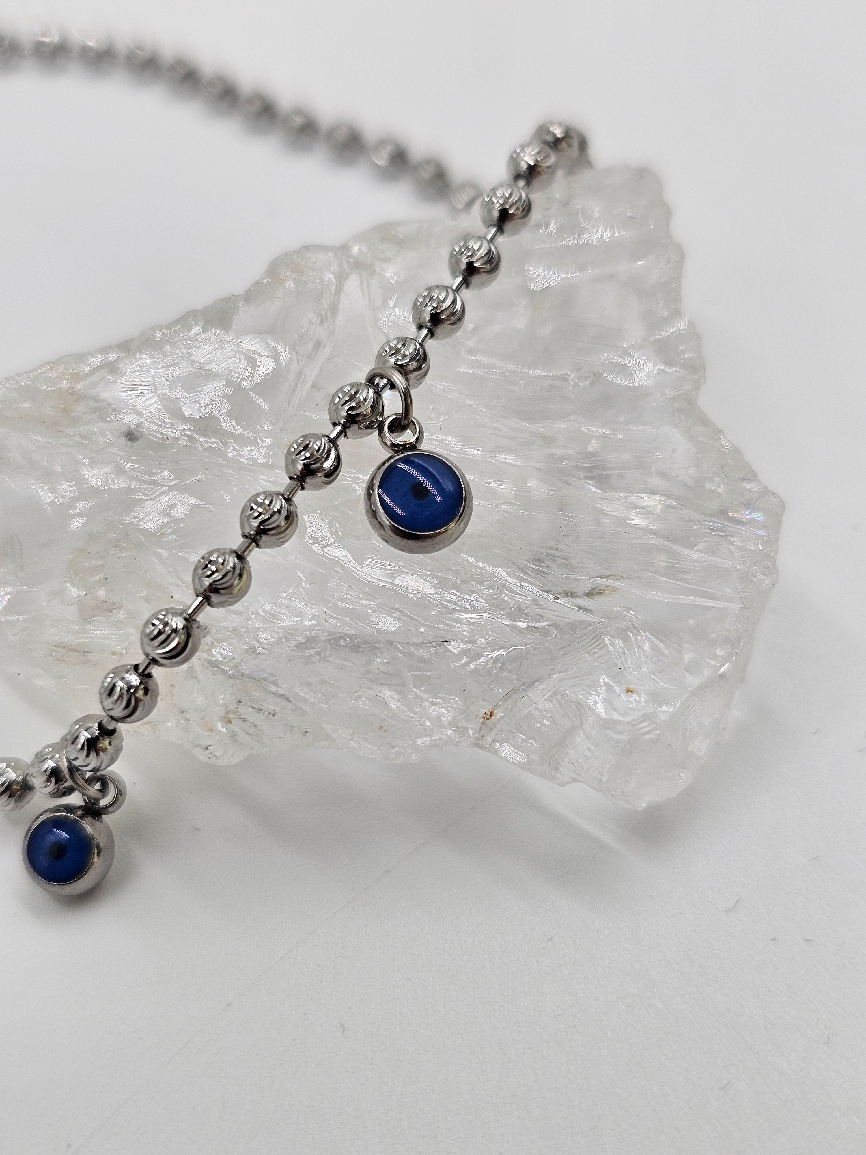 GÜMÜŞ KAPLAMA MAVİ BONCUK HALHAL