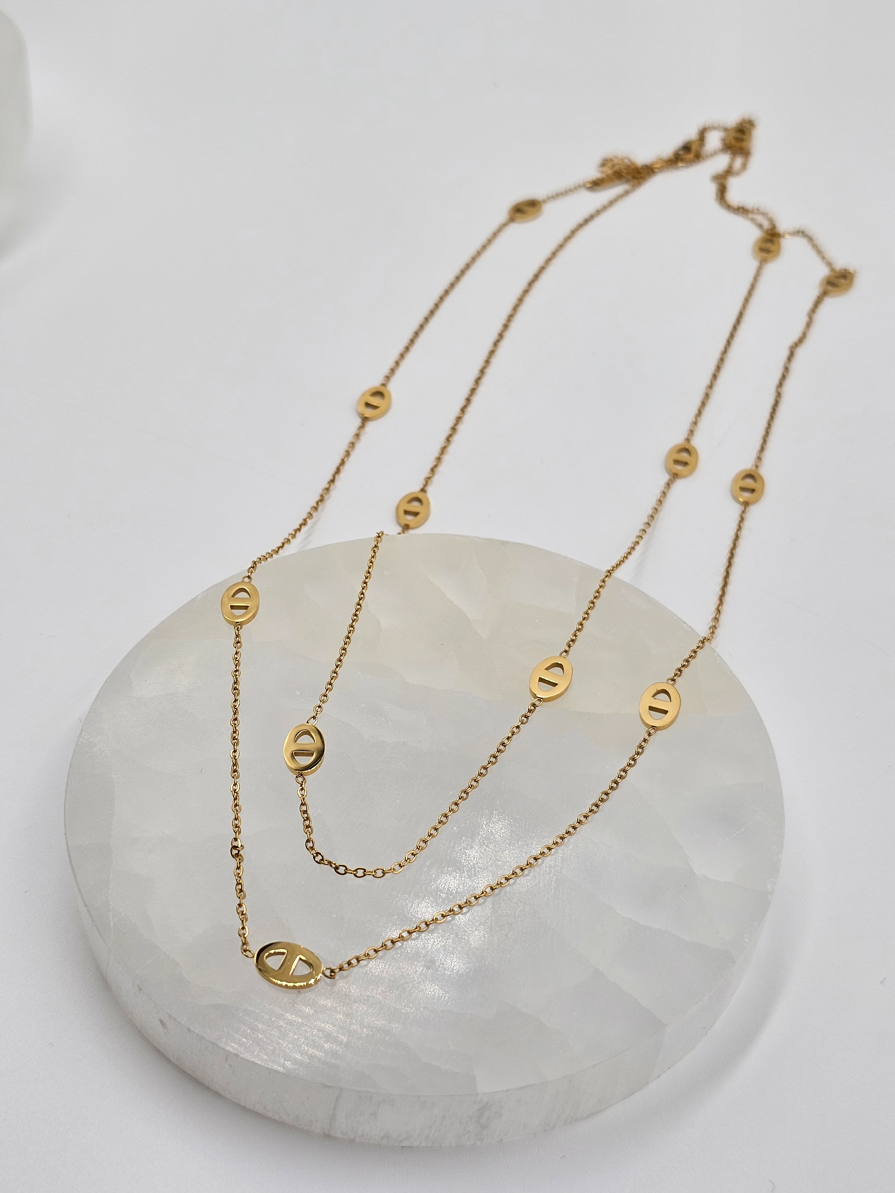 ALTIN VE GÜMÜŞ KAPLAMA ÇİFT SIRA ZİNCİR KOLYE