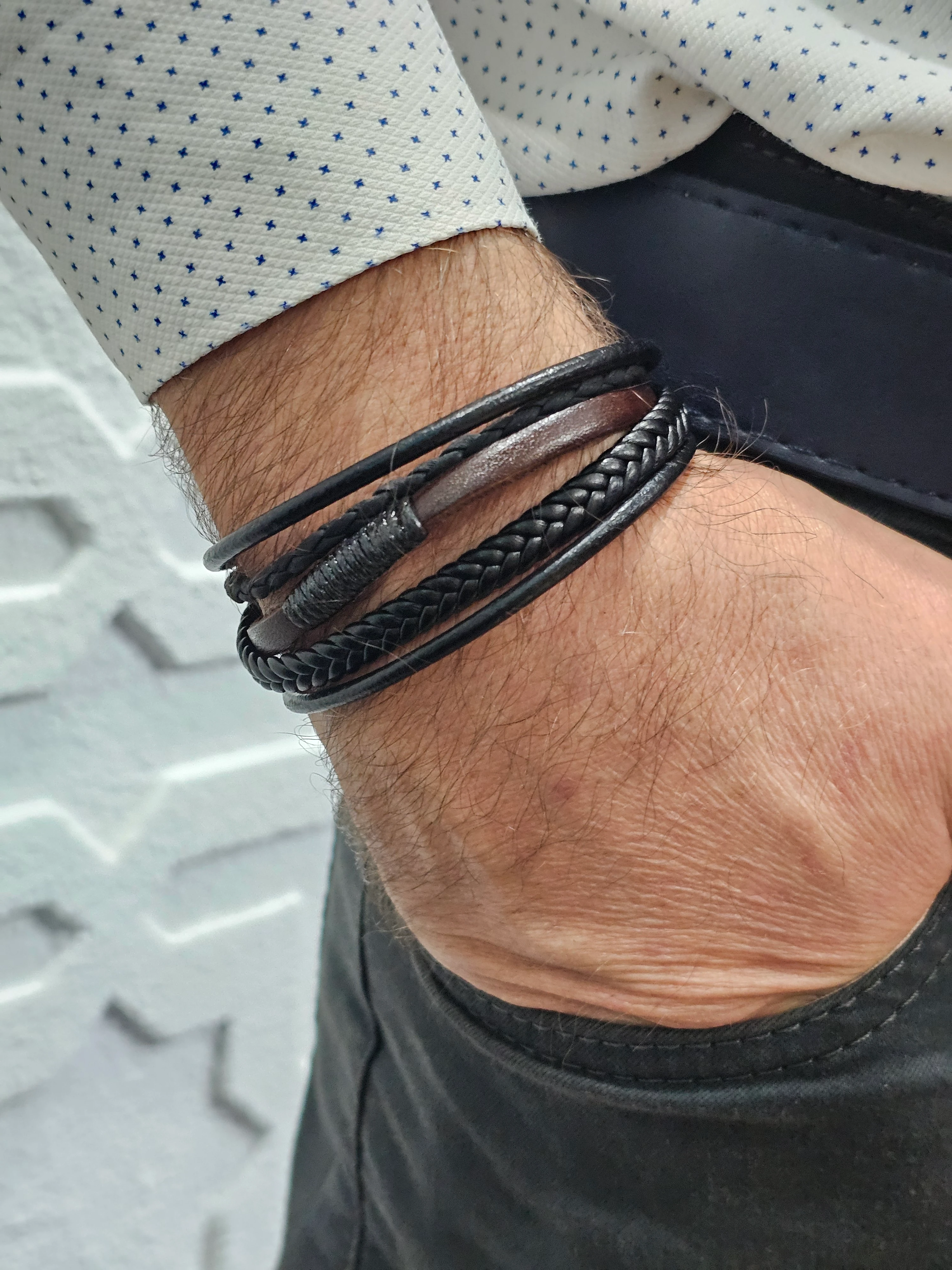 5 Lİ KOMBİN DERİ ERKEK BİLEKLİK MIKNATISLI