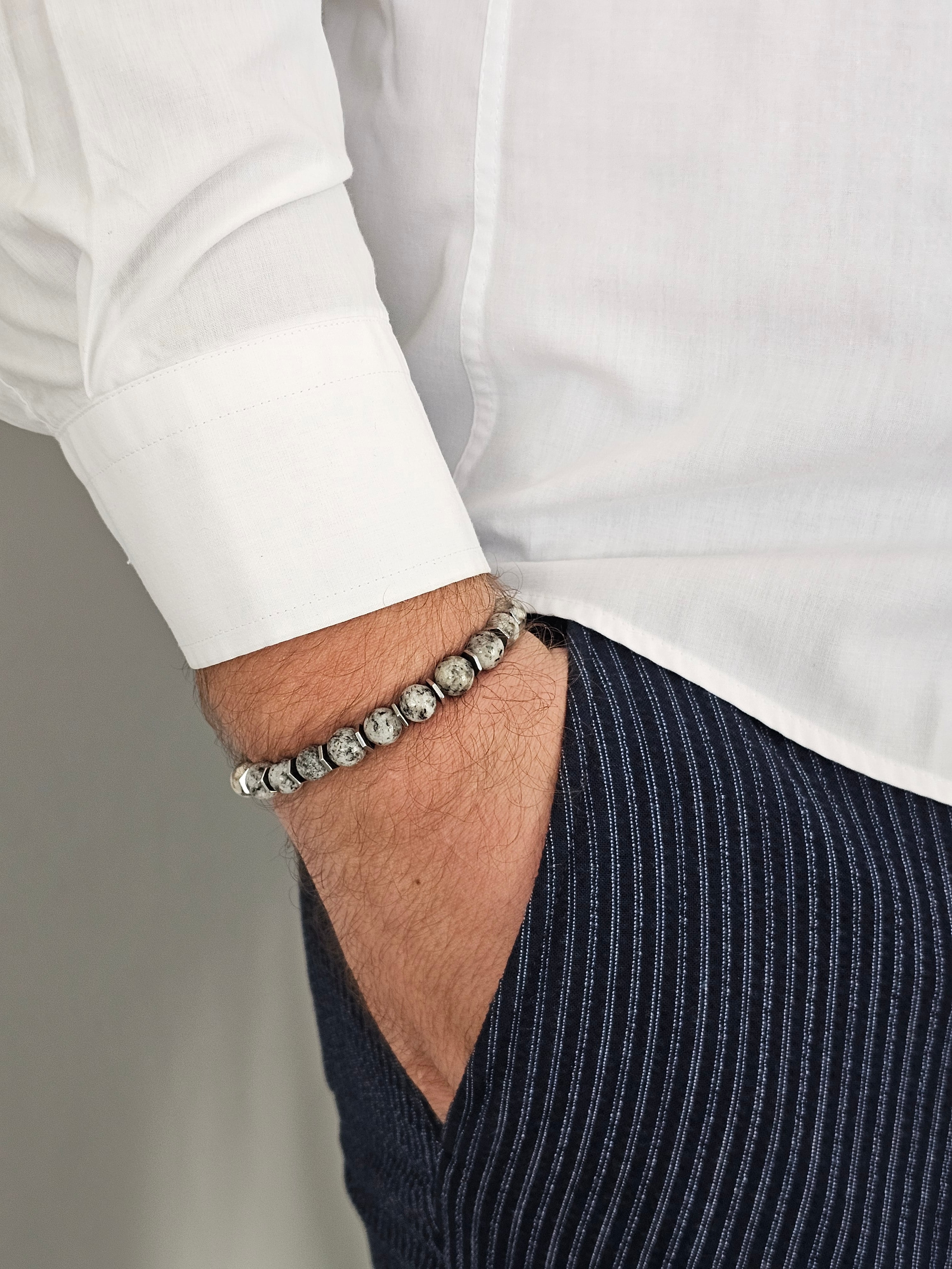 ERKEK DOĞAL GRİ JASPER TAŞ BİLEKLİK 8MM