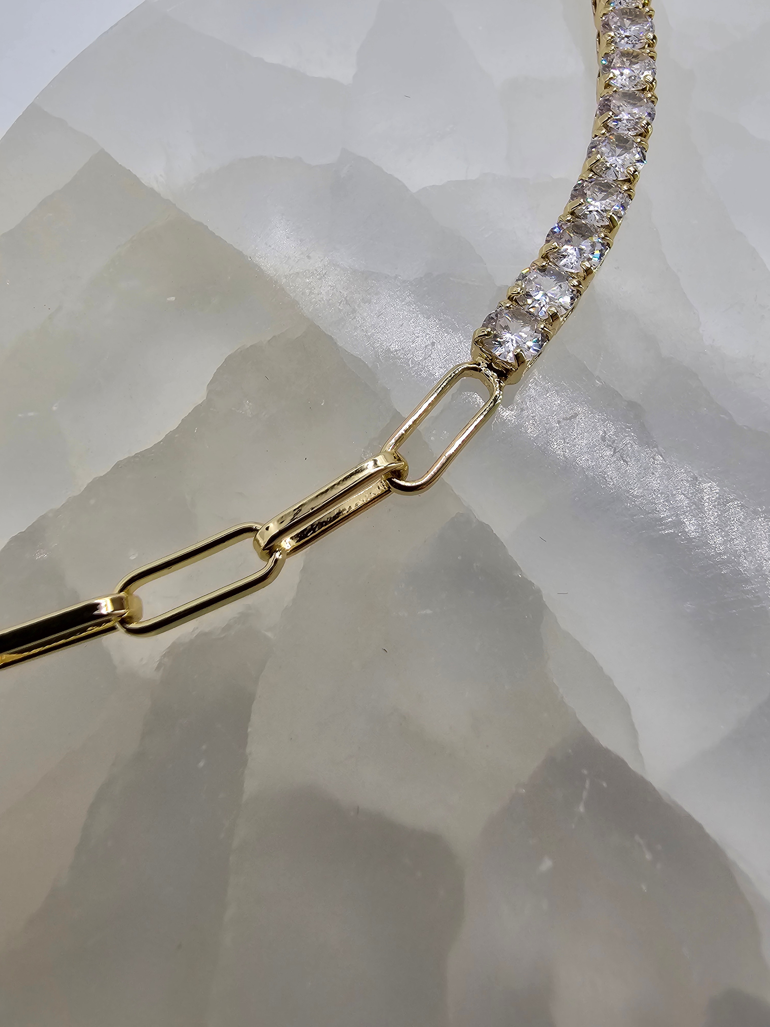 ALTIN  KAPLAMA ZİRKON TAŞLI SU YOLU ZİNCİRLİ  KOLYE