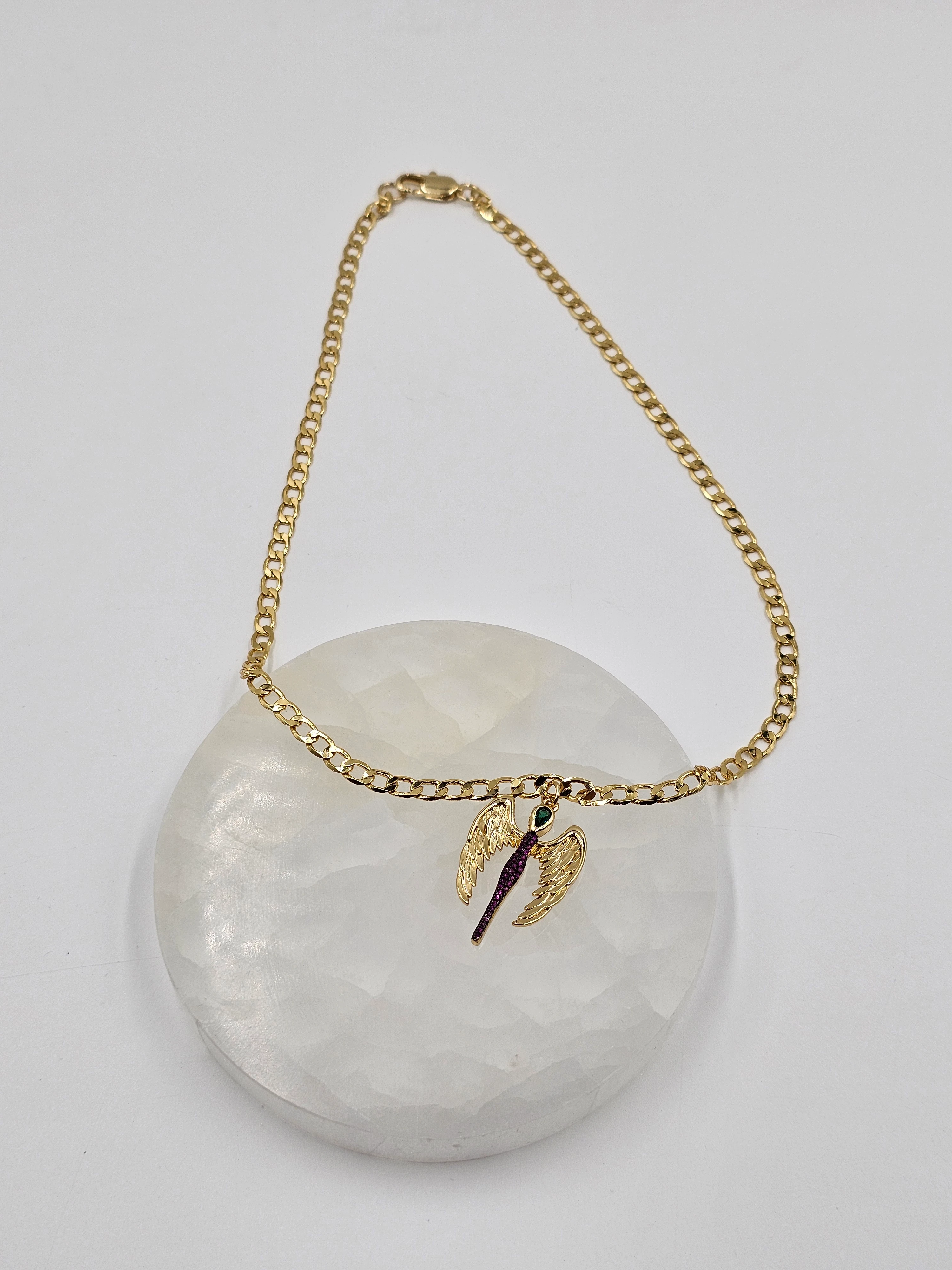 ALTIN KAPLAMA MELEK TAŞLI KOLYE