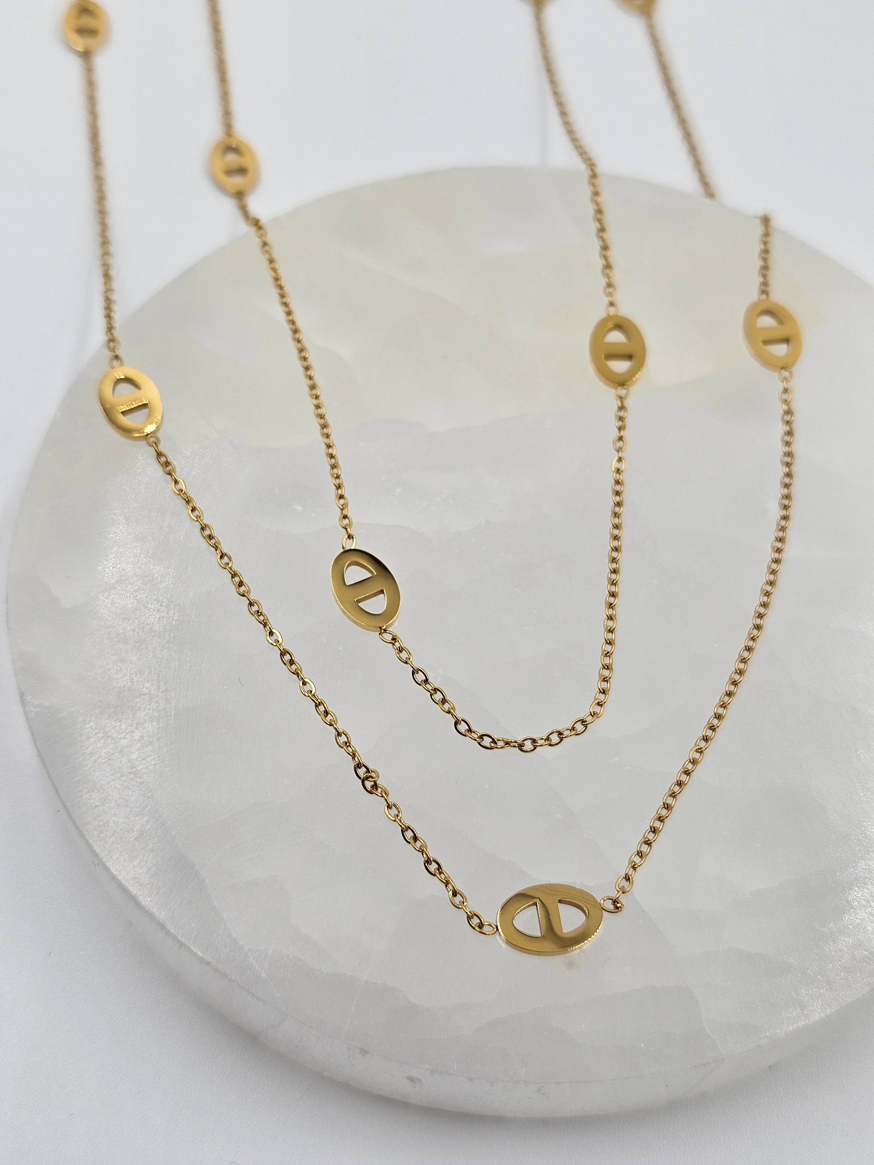 ALTIN VE GÜMÜŞ KAPLAMA ÇİFT SIRA ZİNCİR KOLYE