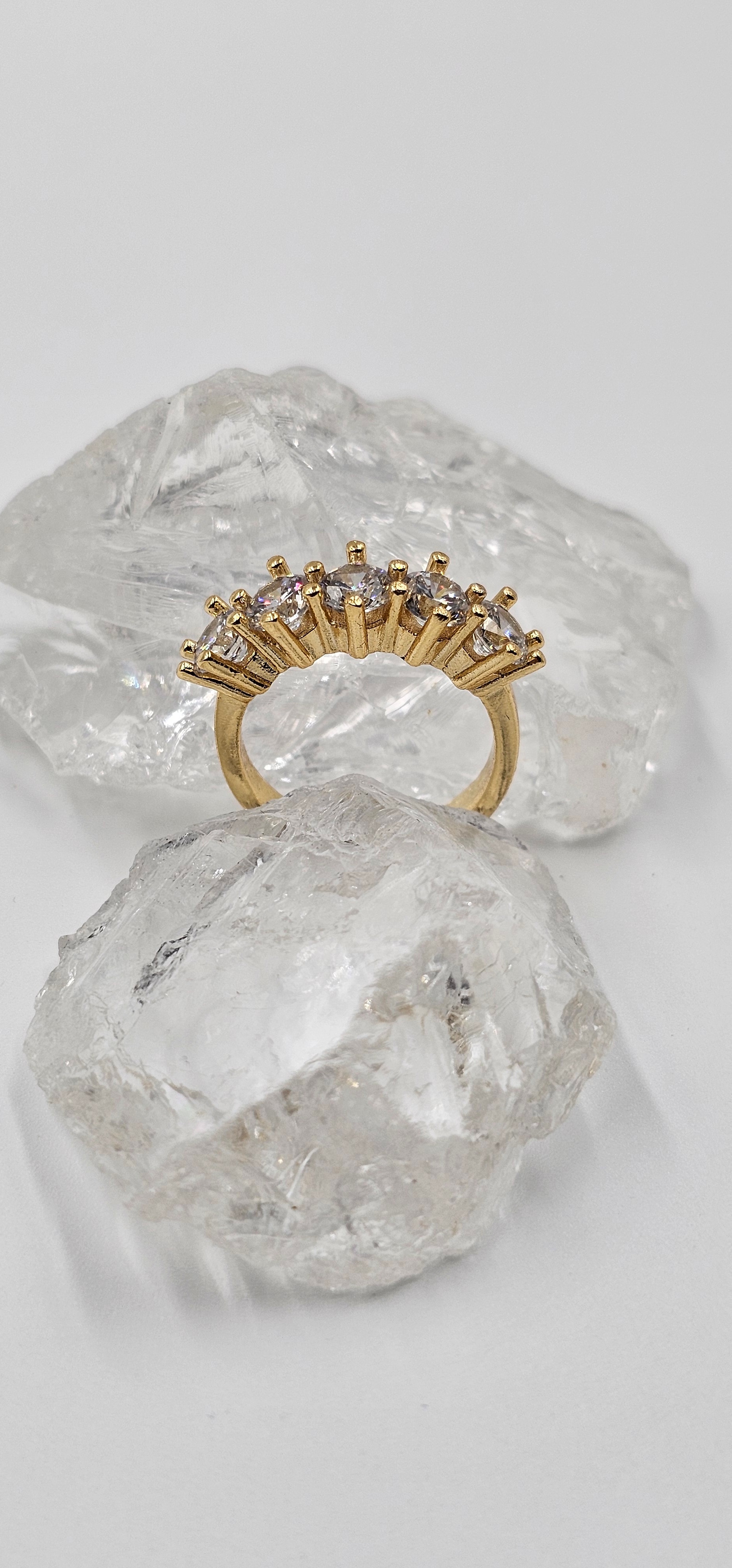 ALTIN  KAPLAMA ZİRKON BEŞ TAŞ YÜZÜK