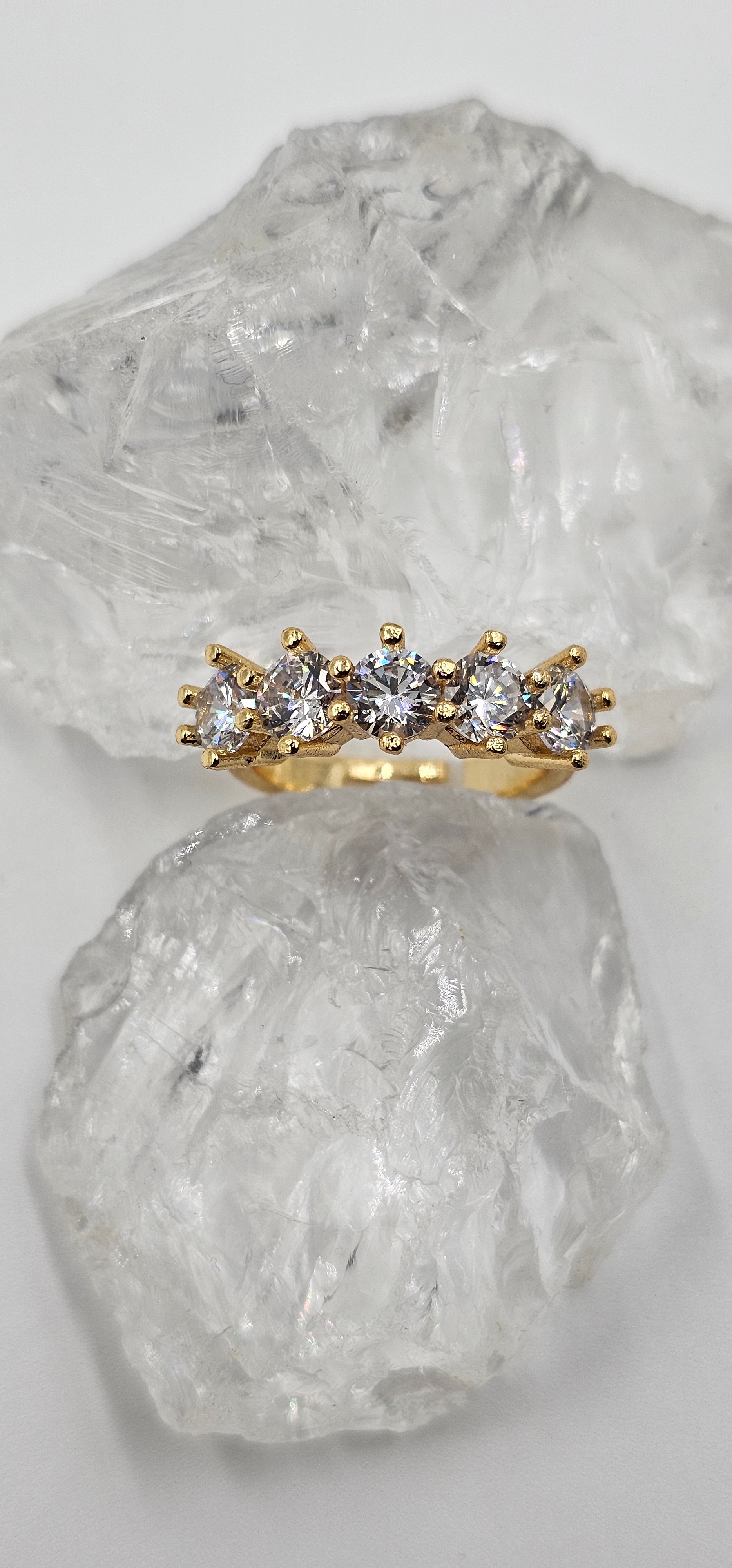 ALTIN  KAPLAMA ZİRKON BEŞ TAŞ YÜZÜK