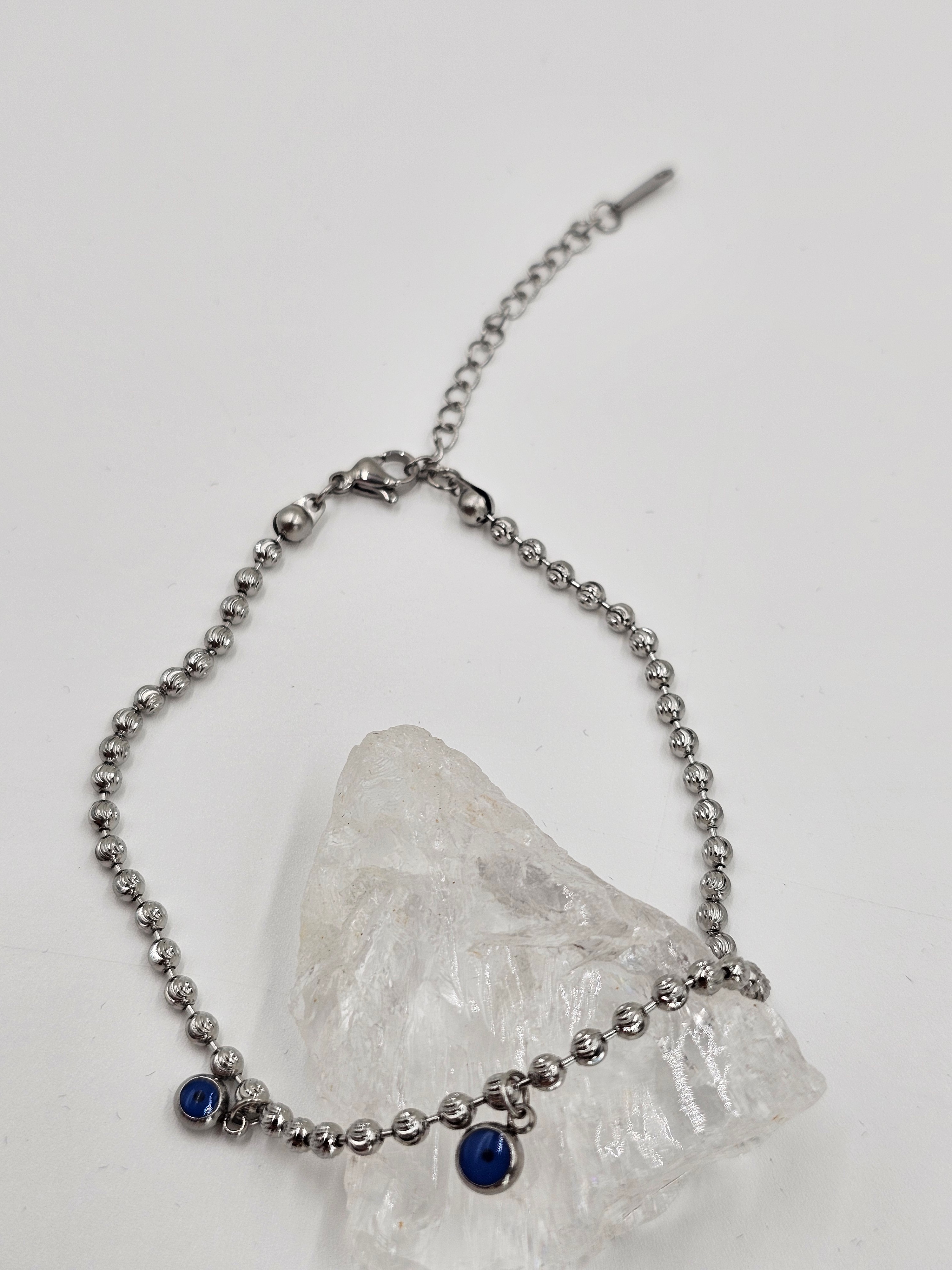 GÜMÜŞ KAPLAMA MAVİ BONCUK HALHAL