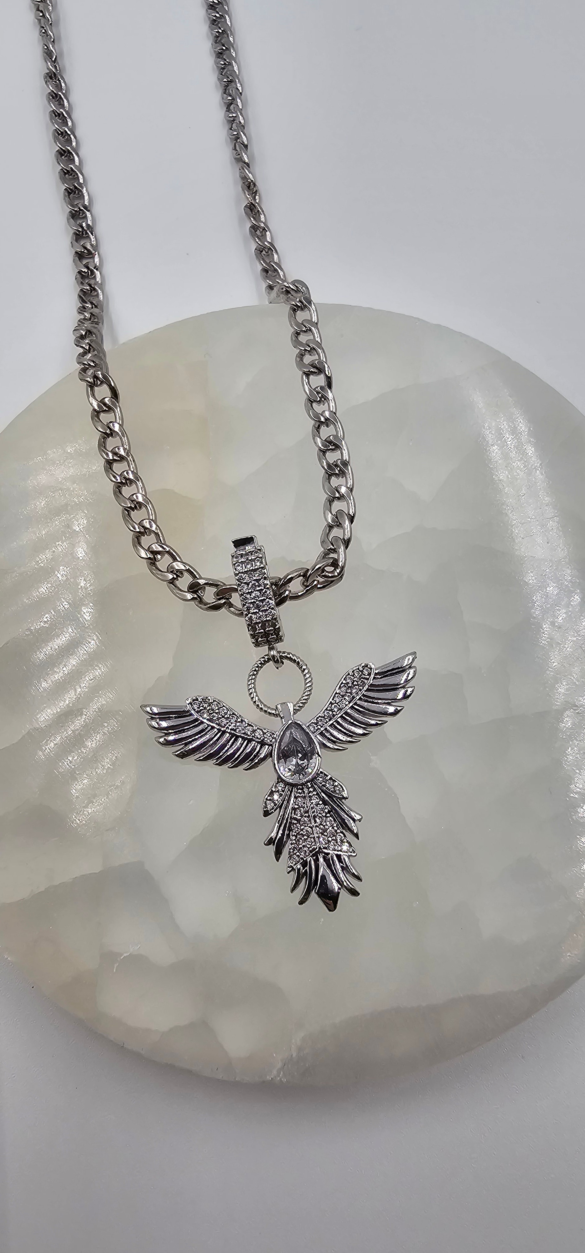 GÜMÜŞ KAPLAMA ANKA CHARM KOLYE UÇLU  ZİRİKON TAŞLI KOLYE