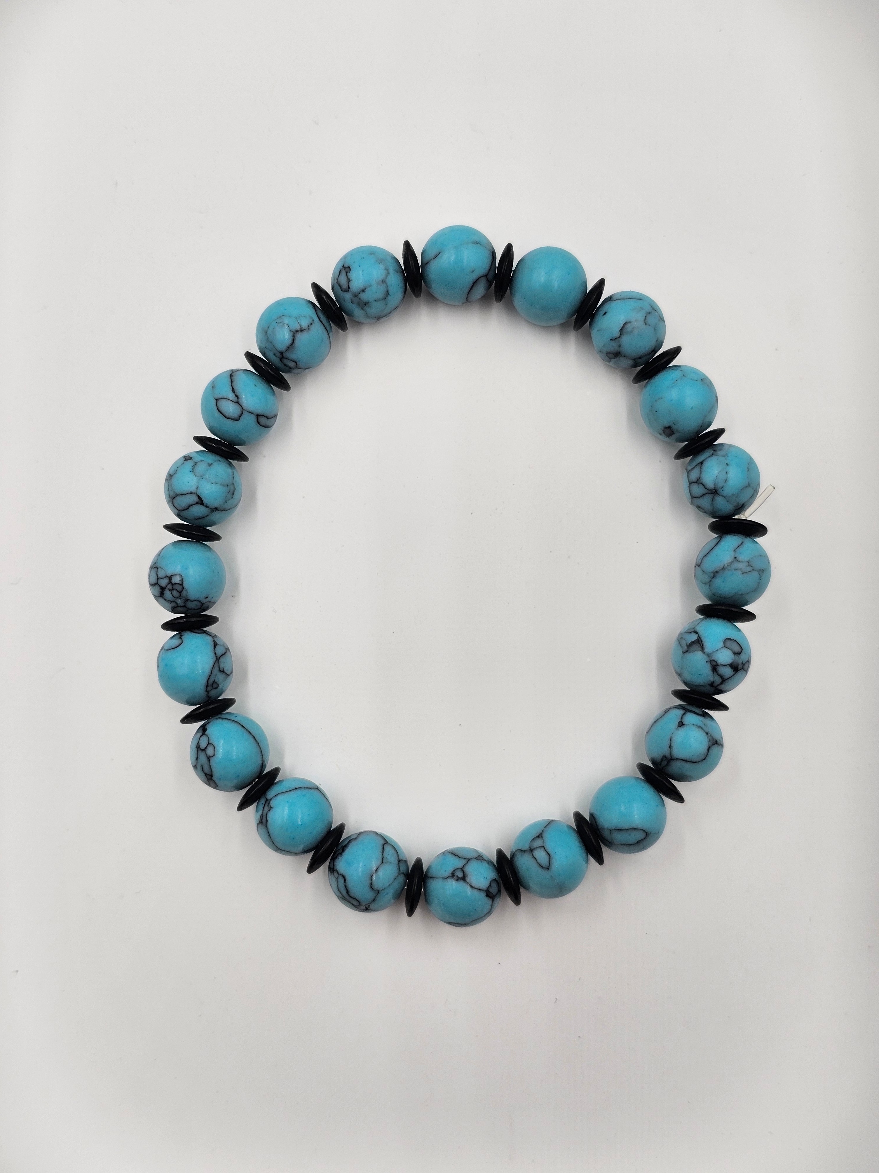 ERKEK FİRUZE DOĞAL TAŞ BİLEKLİK SİYAH ARALIKLI (ŞANS)