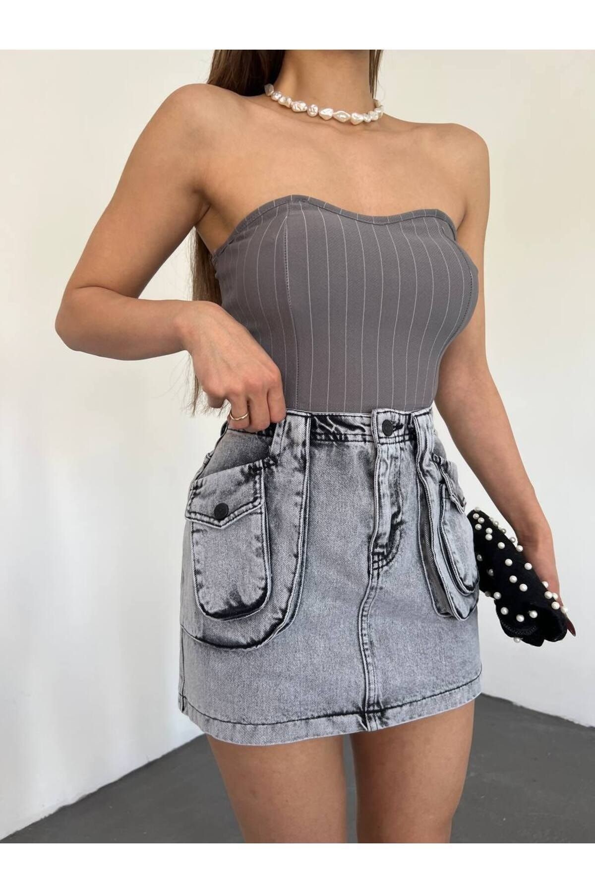 Örme Crep Kumaş Crop Bluz