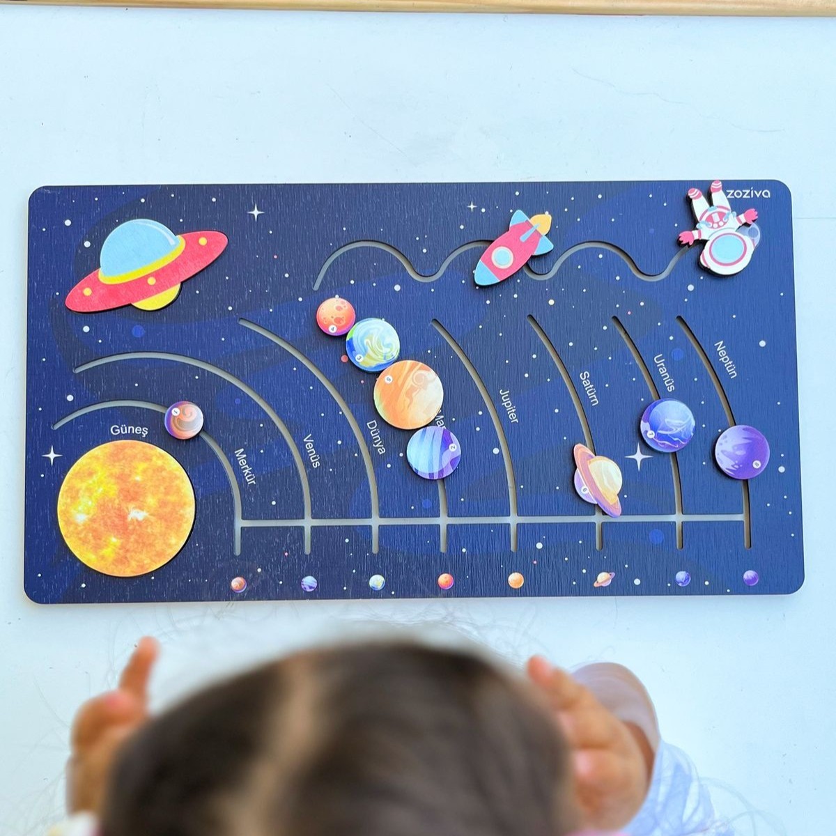 Montessori Ahşap Güneş Sistemi Hareketli Gezegenler Oyuncağı