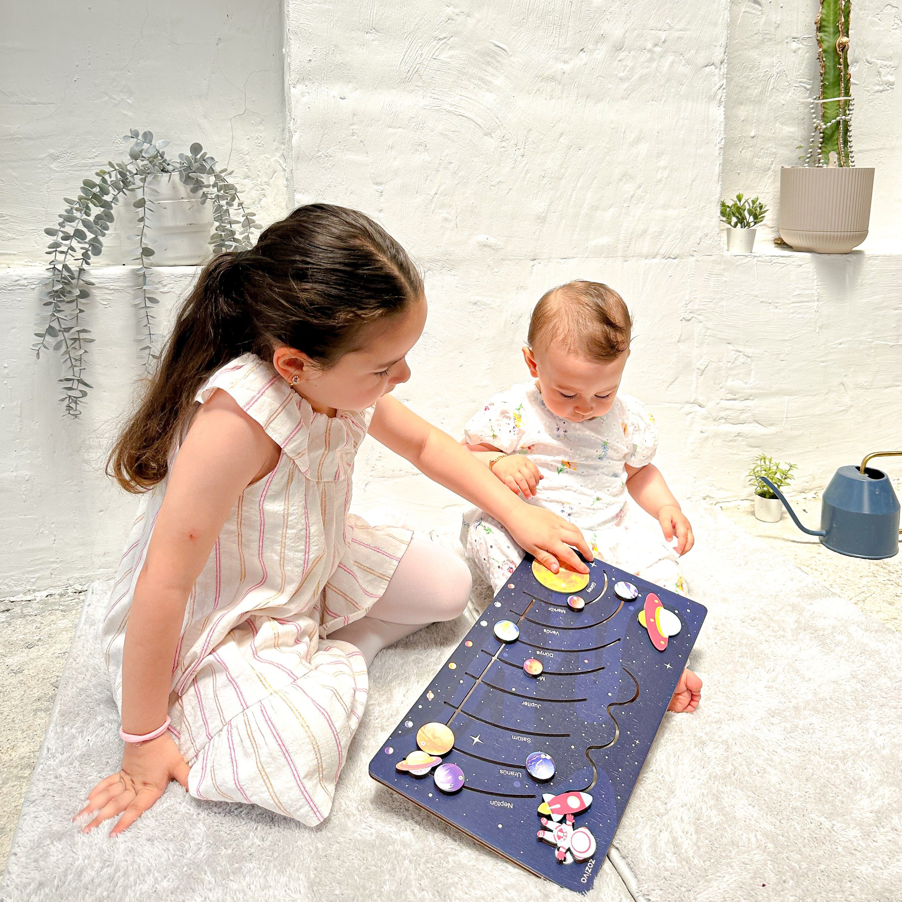 Montessori Ahşap Güneş Sistemi Hareketli Gezegenler Oyuncağı