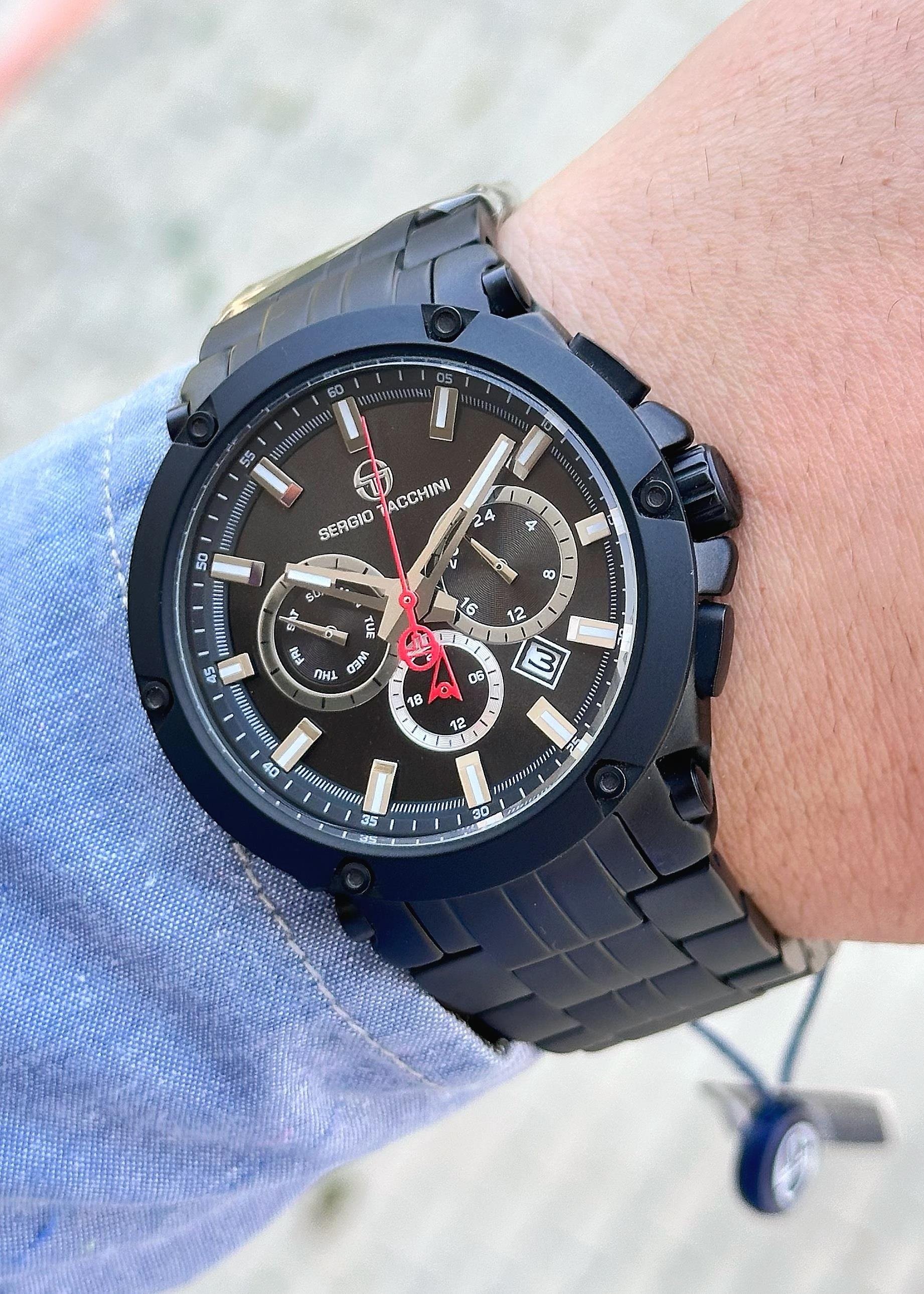 Sergio Tacchini Siyah Renk Çelik Kordon Erkek Kol Saati