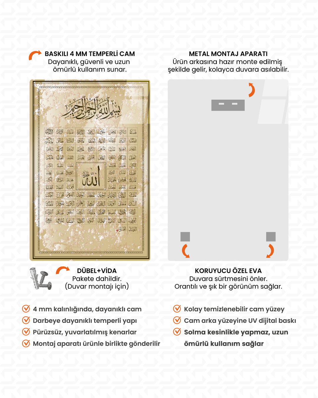 Esmaül Hüsna Allah'ın İsimleri Ve Sıfatları Dini İslami Cam Tablo
