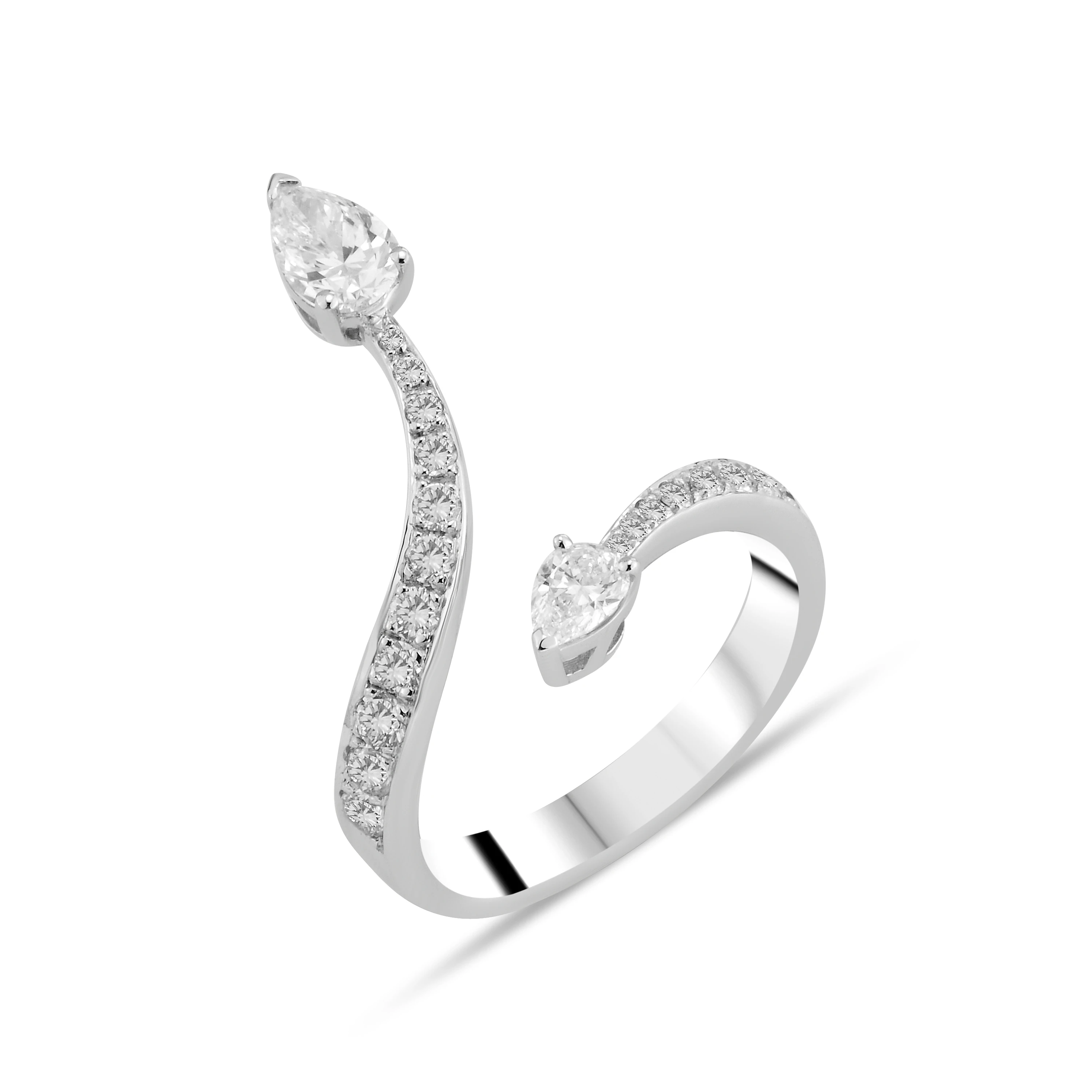 Spiral Teardrop Diamond 14K White Gold Ring