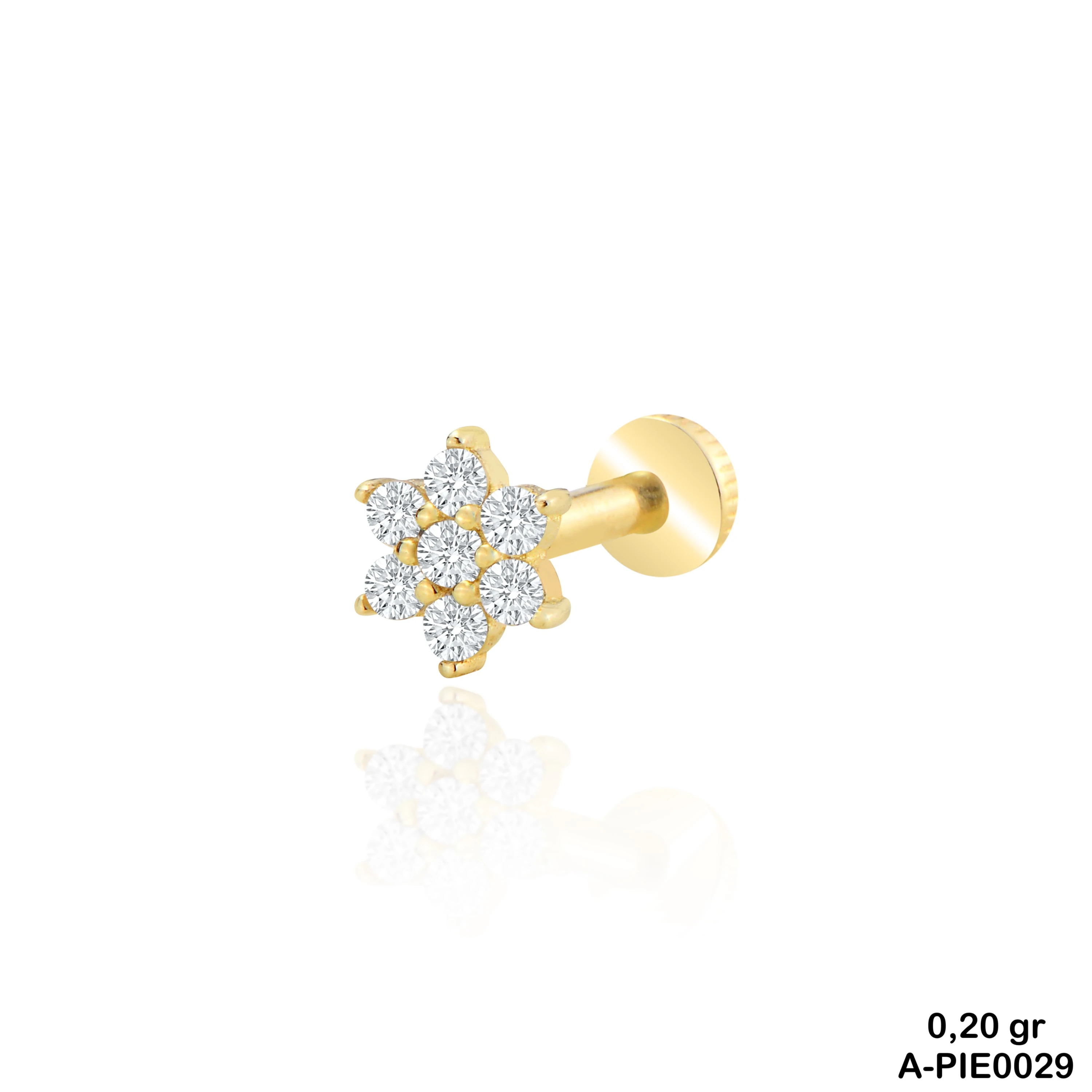 Çiçek Figür Taşlı Altın Piercing