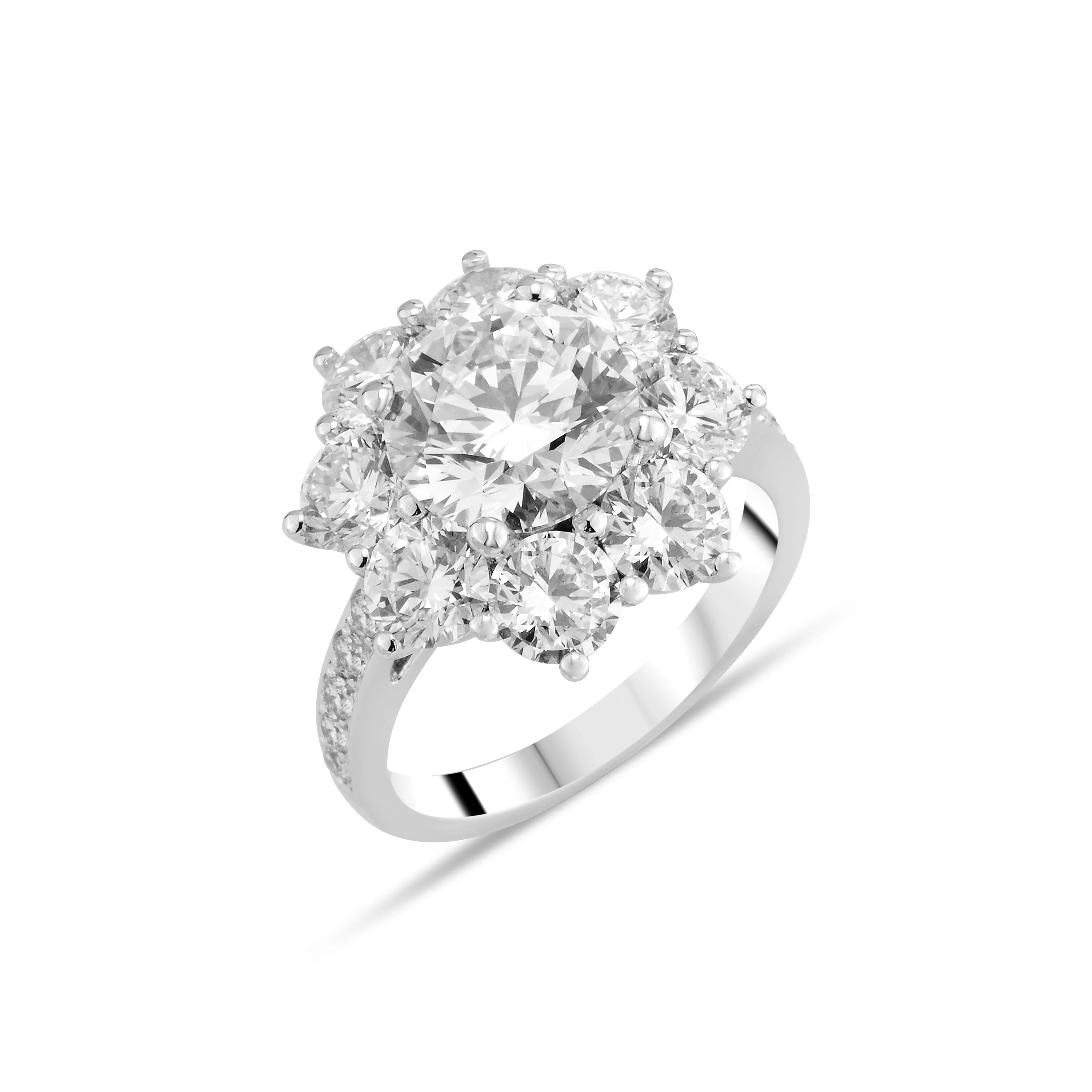 Flower Motif Diamond 14K White Gold Ring