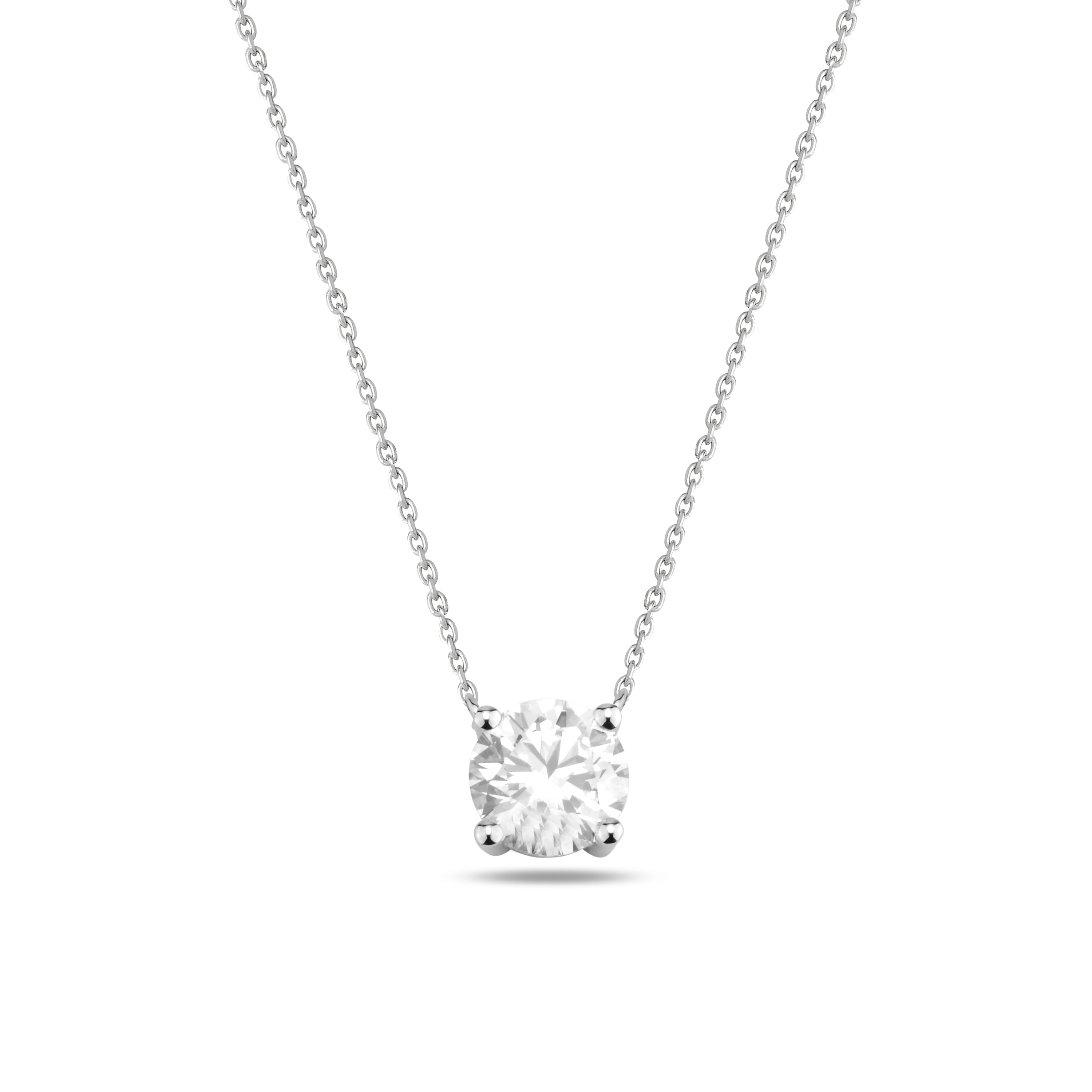 14K White Gold Classic Solitaire Diamond Necklace