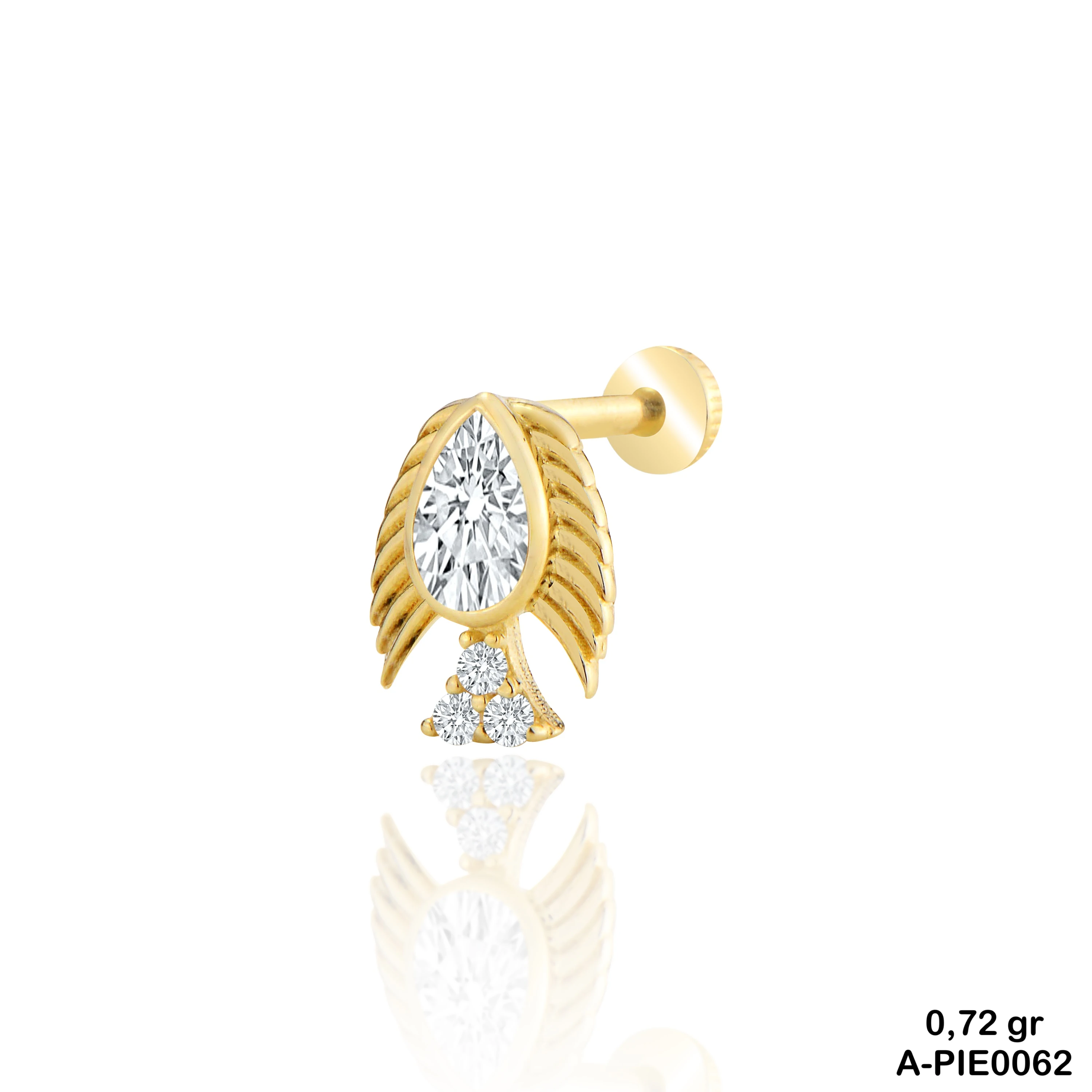 Balık Figür Taşlı Altın Piercing