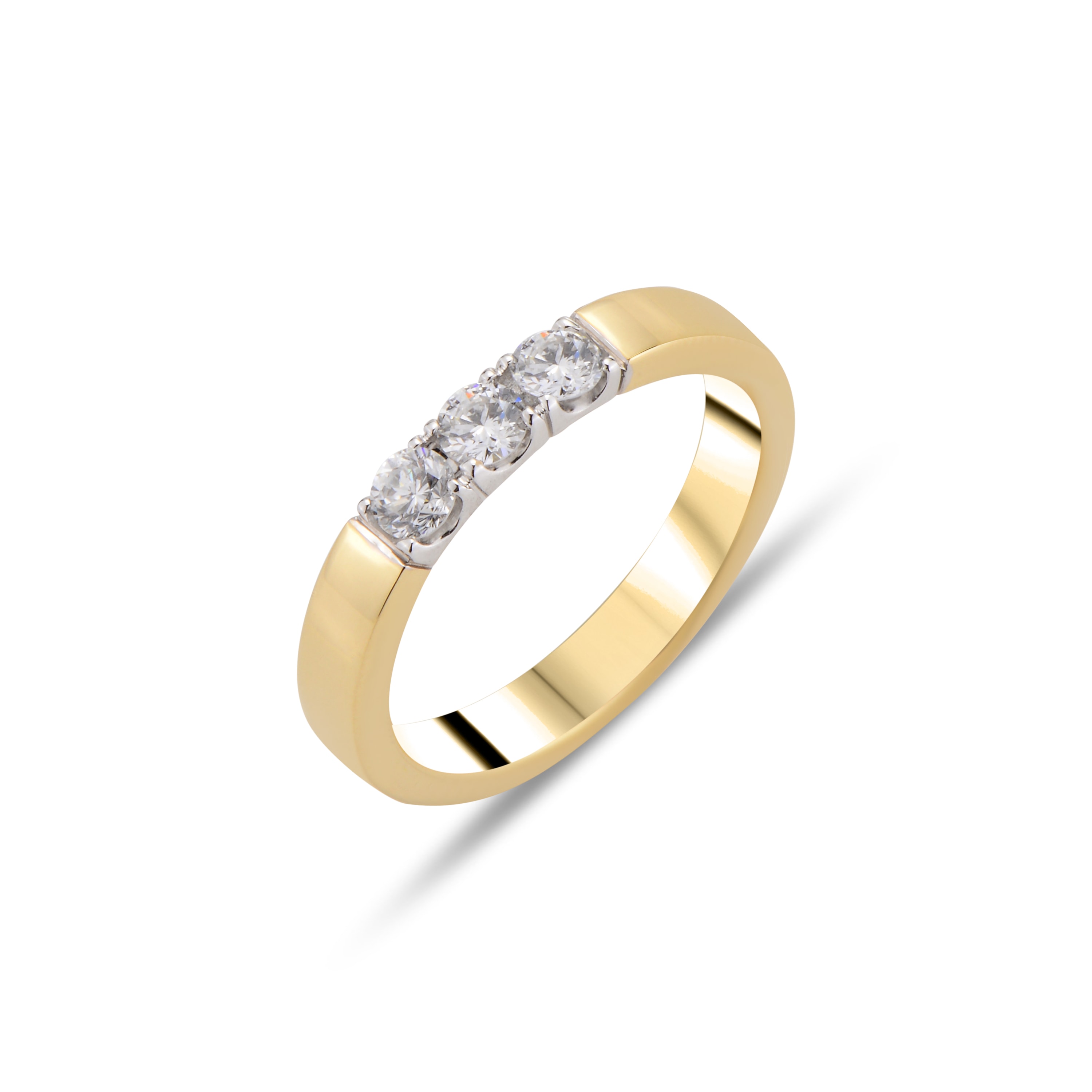 Sporty Three-Stone Diamond 14K Yellow Gold Ring
