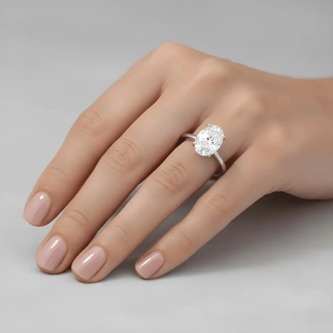 14K White Gold Oval Solitaire Diamond Ring