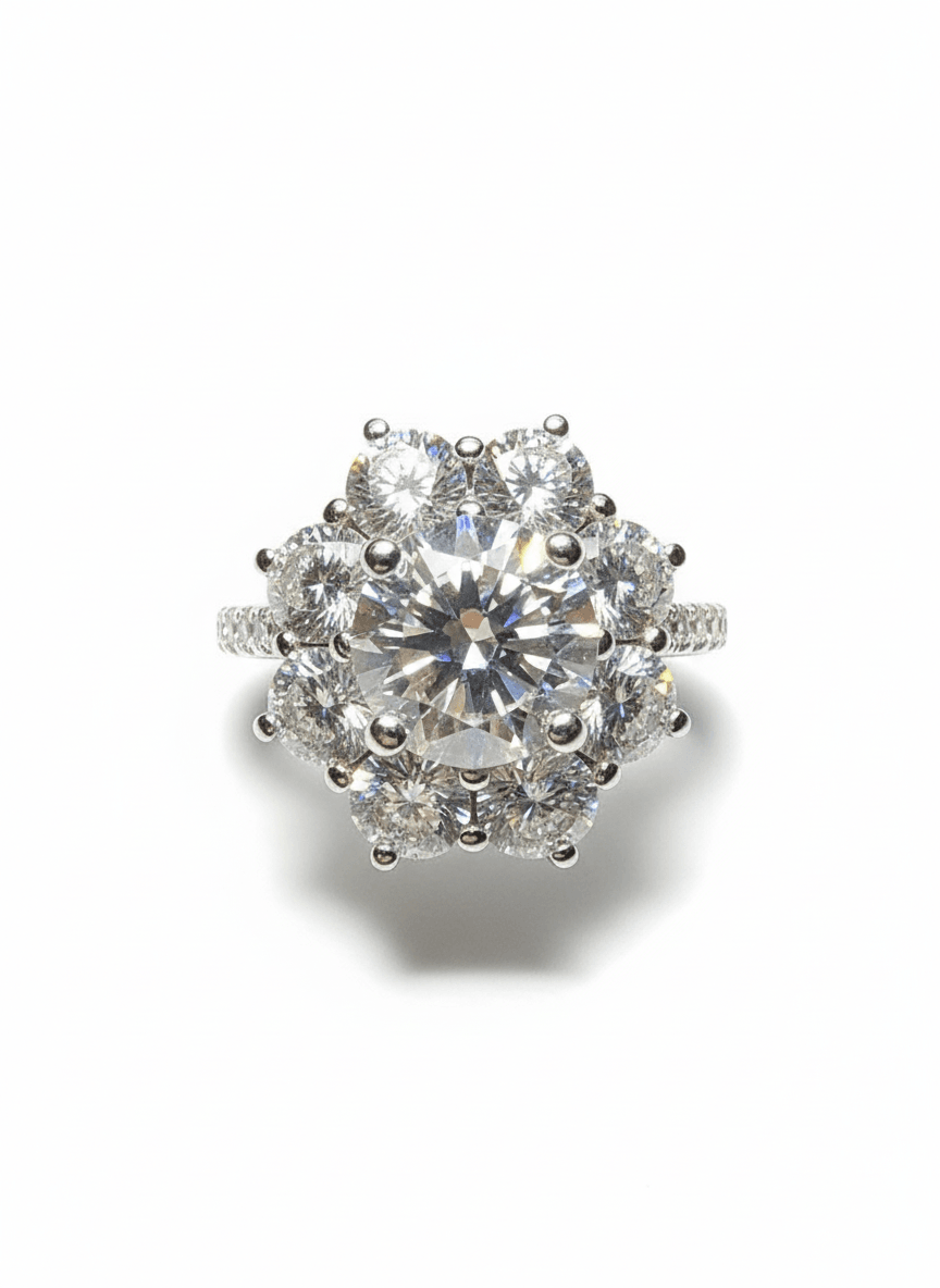 Flower Motif Diamond 14K White Gold Ring