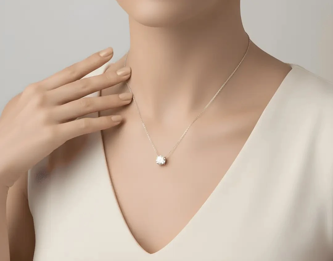 14K White Gold Classic Solitaire Diamond Necklace