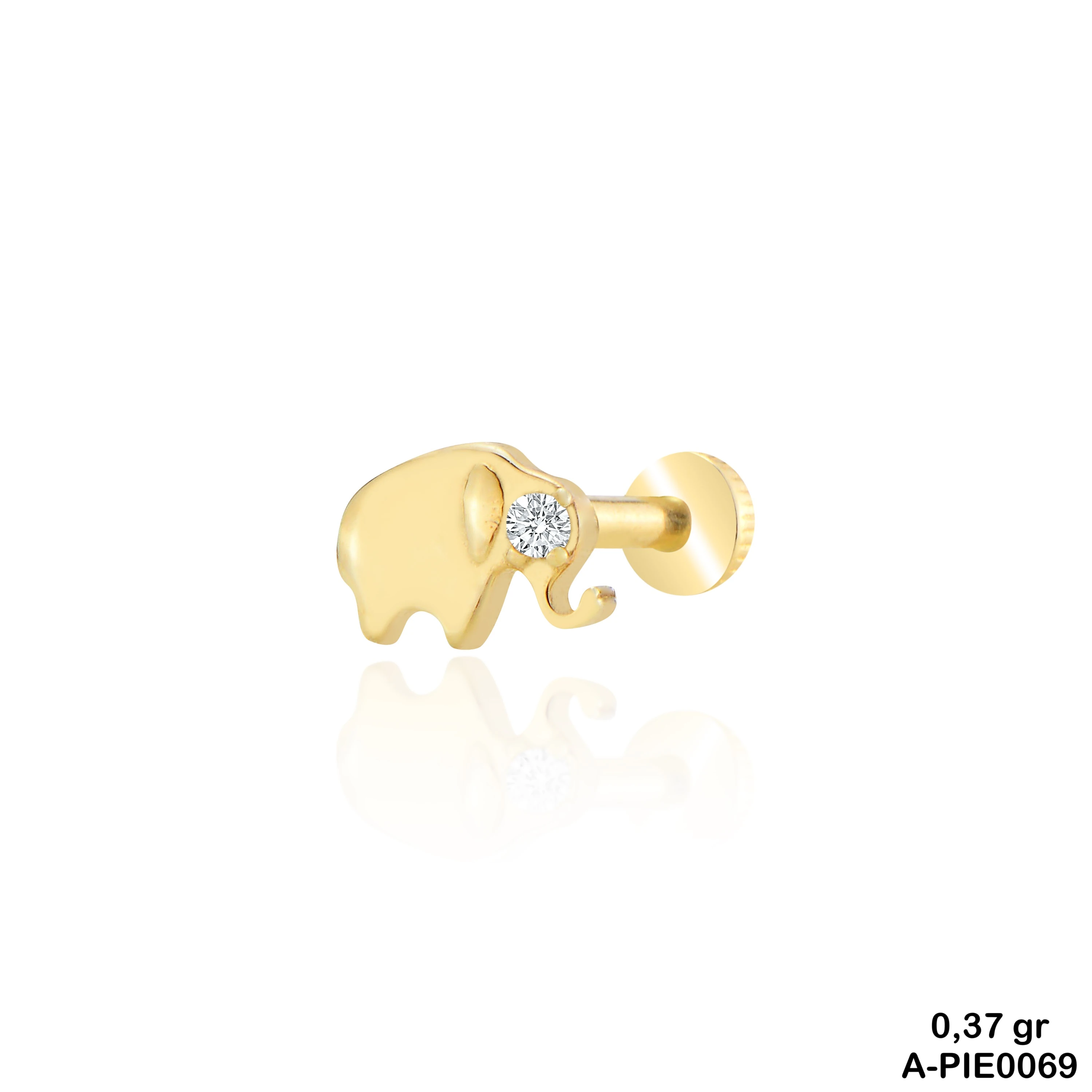 Fil Figür Taşlı Altın Piercing