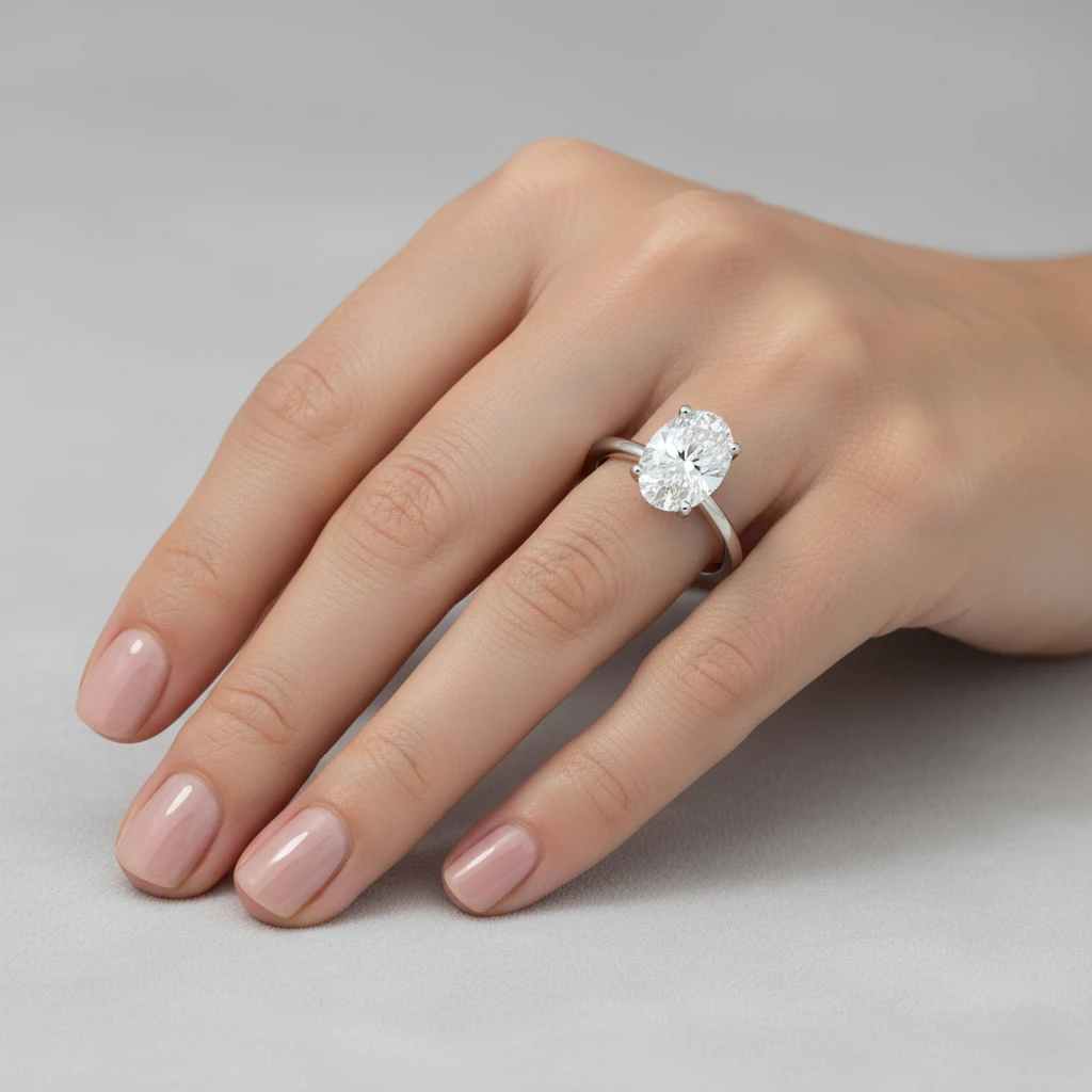 14K White Gold Oval Solitaire Diamond Ring