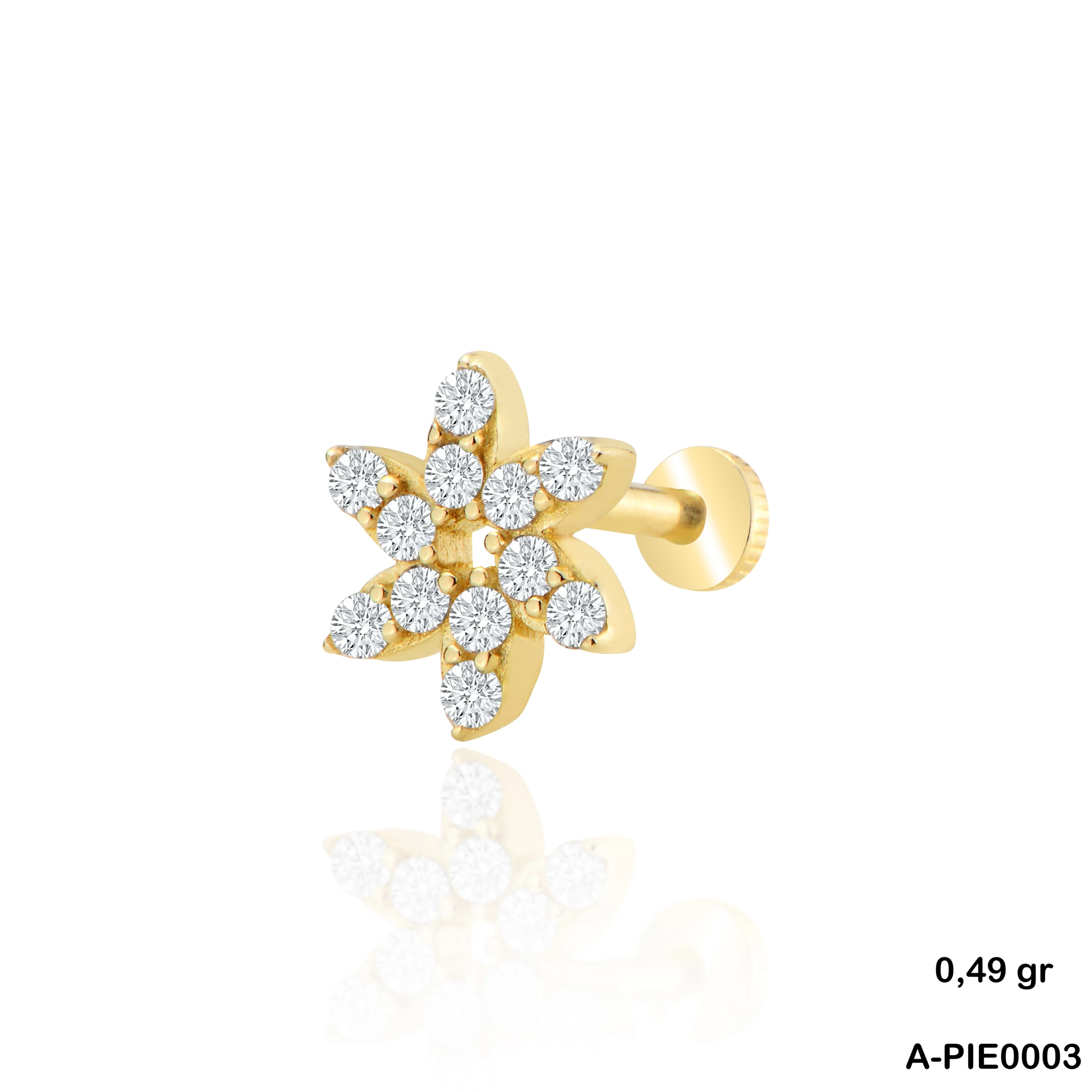 Çiçek Figür Taşlı Altın Piercing