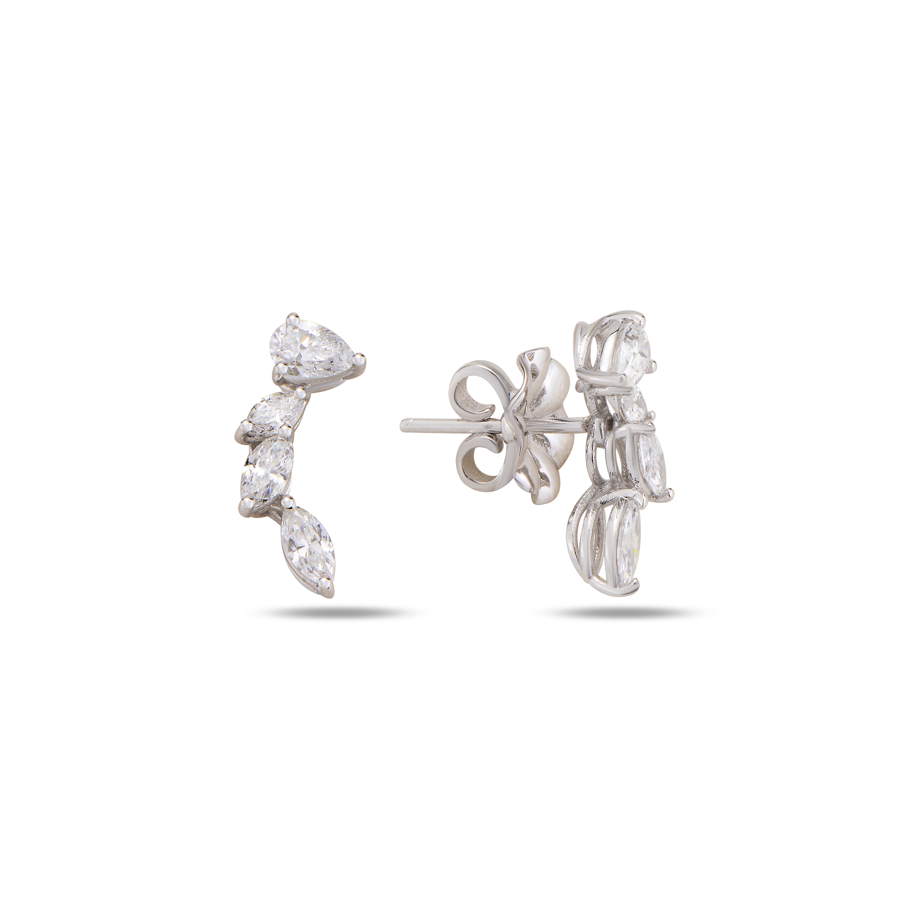 Marquise Cut Diamond Roman Tiara 14K White Gold Earrings