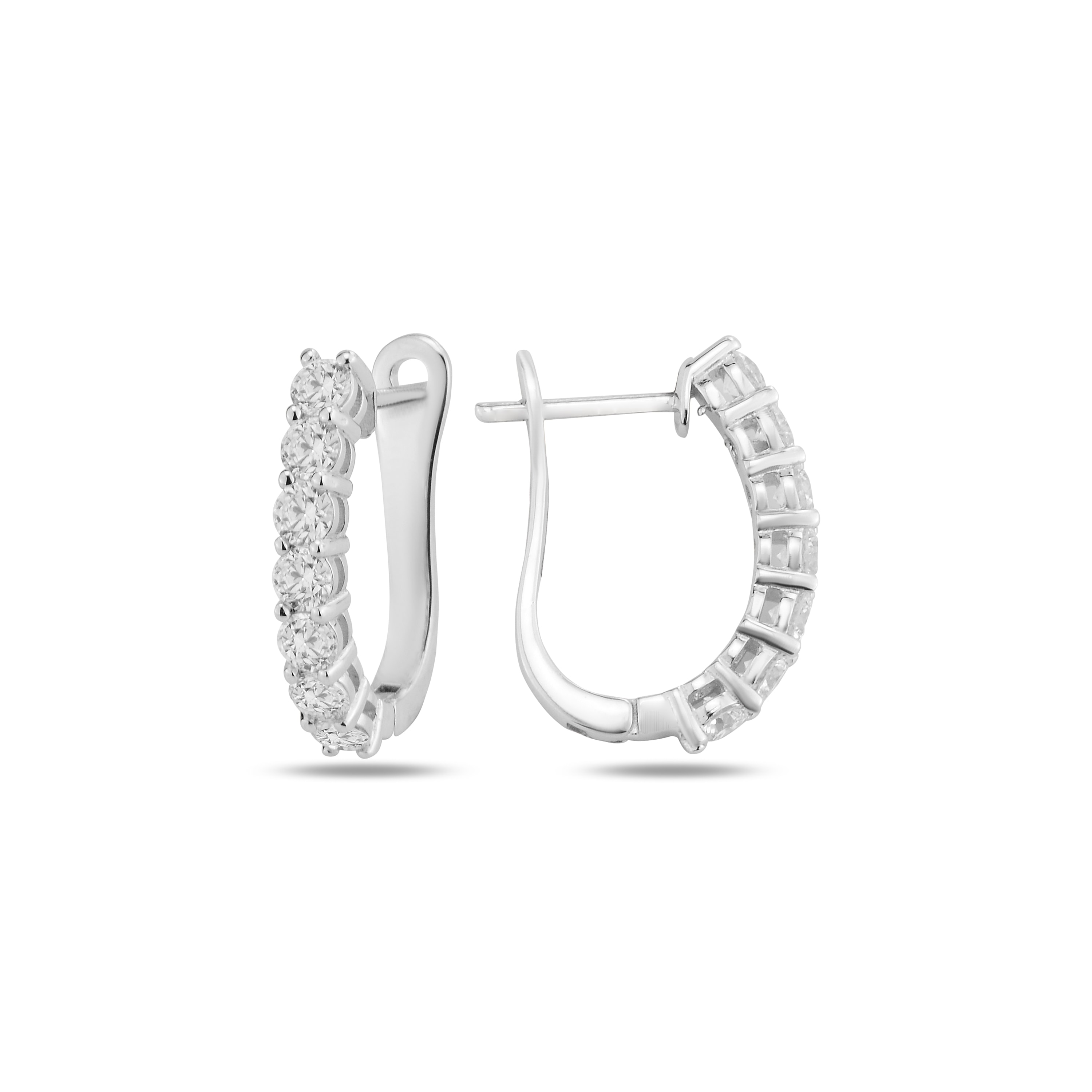 14K White Gold Diamond-Studded Oval Hoop Earrings