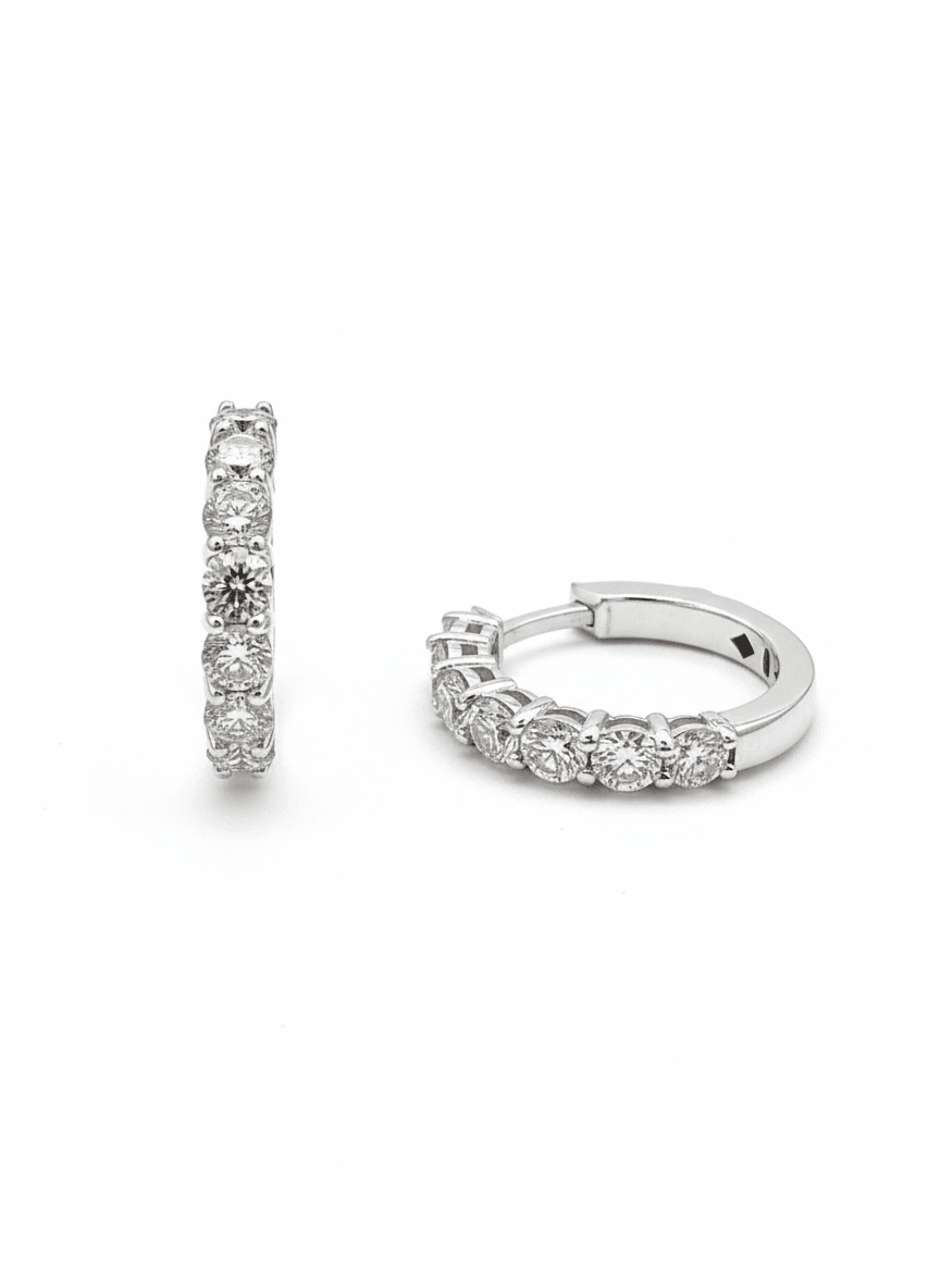 14K White Gold Diamond Hoop Earrings