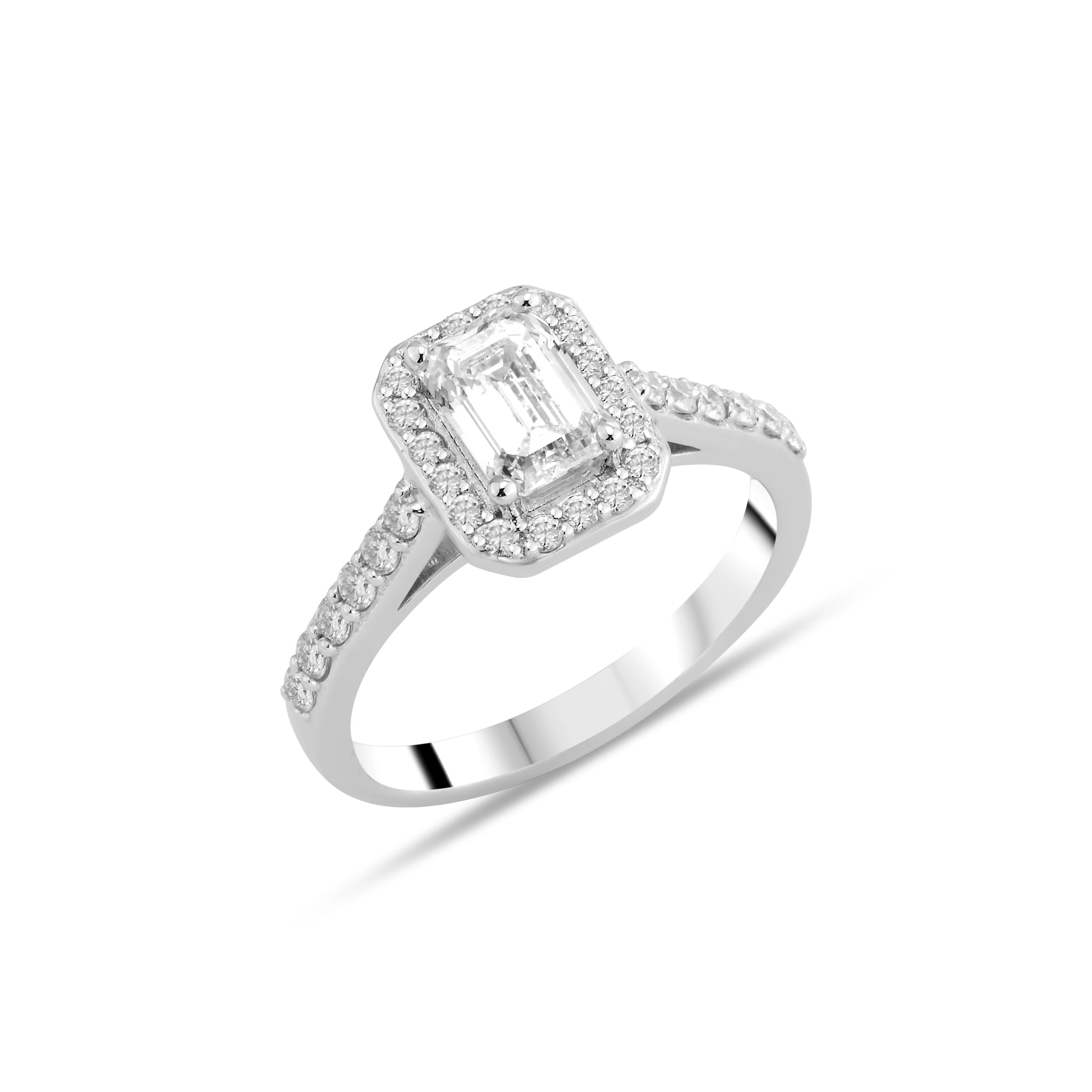 14 Ayar Beyaz Altın Lab Grown Pırlanta Baget Taşlı Bezeli Yüzük