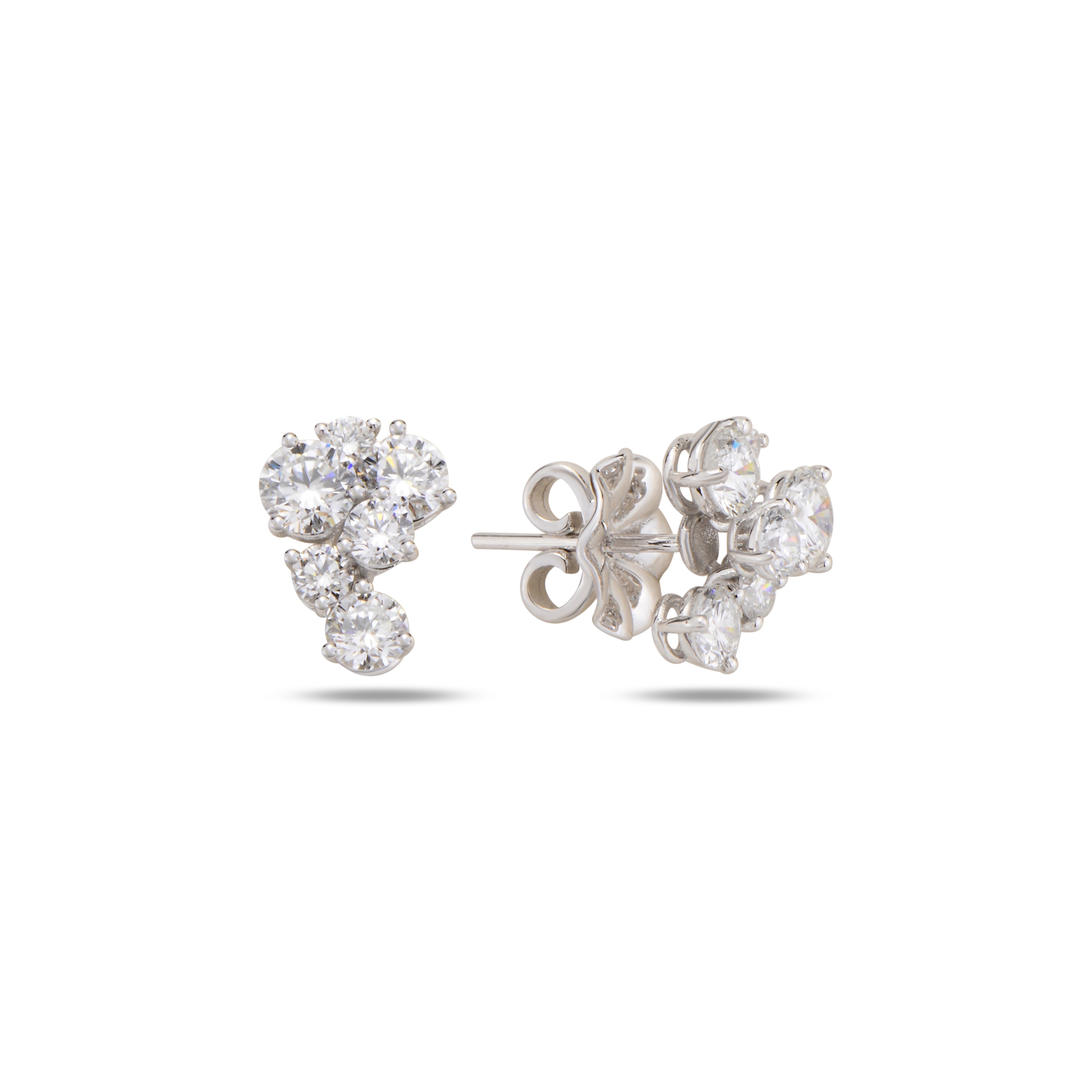 Flower Bouquet Diamond 14K White Gold Earrings