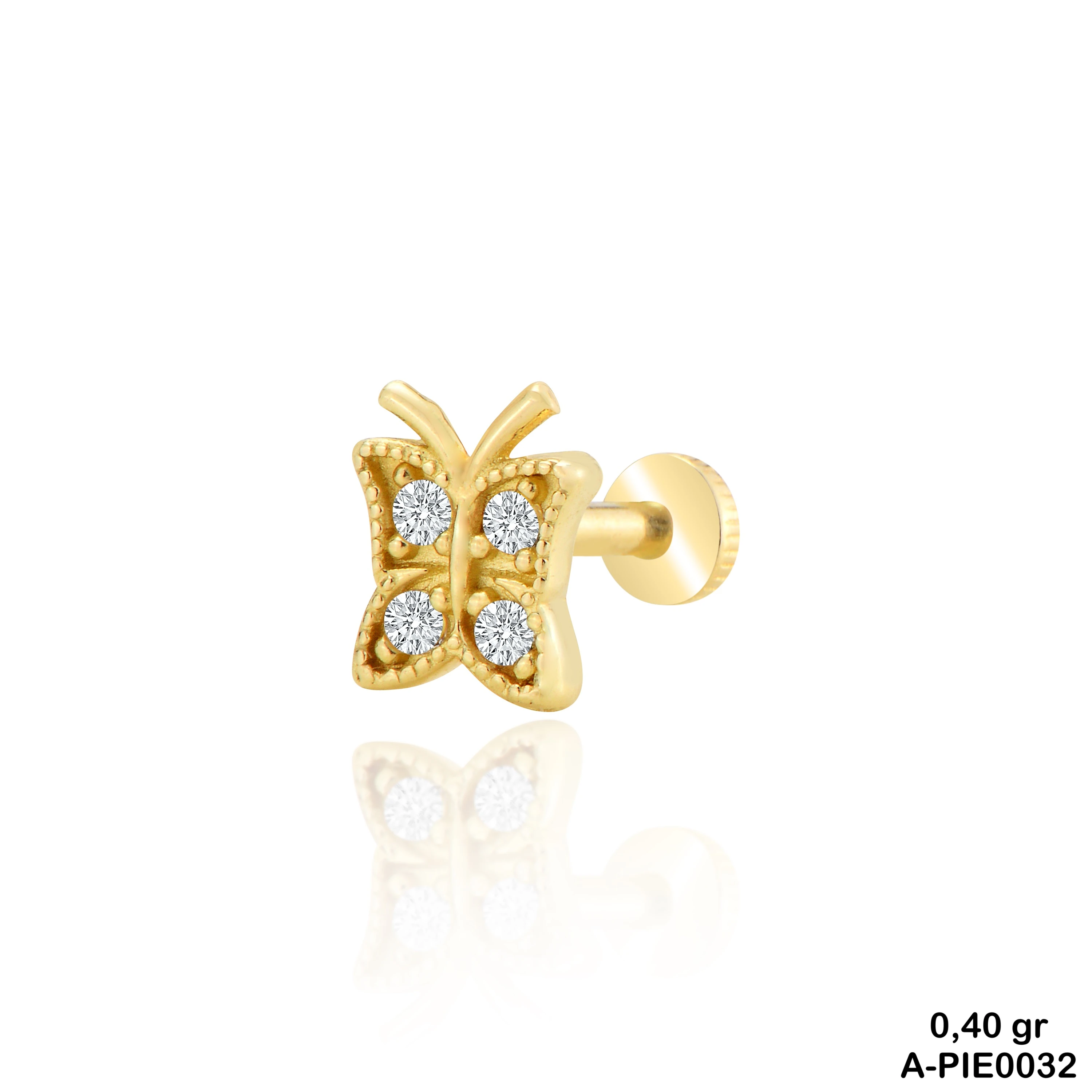 Kelebek Taşlı Altın Piercing