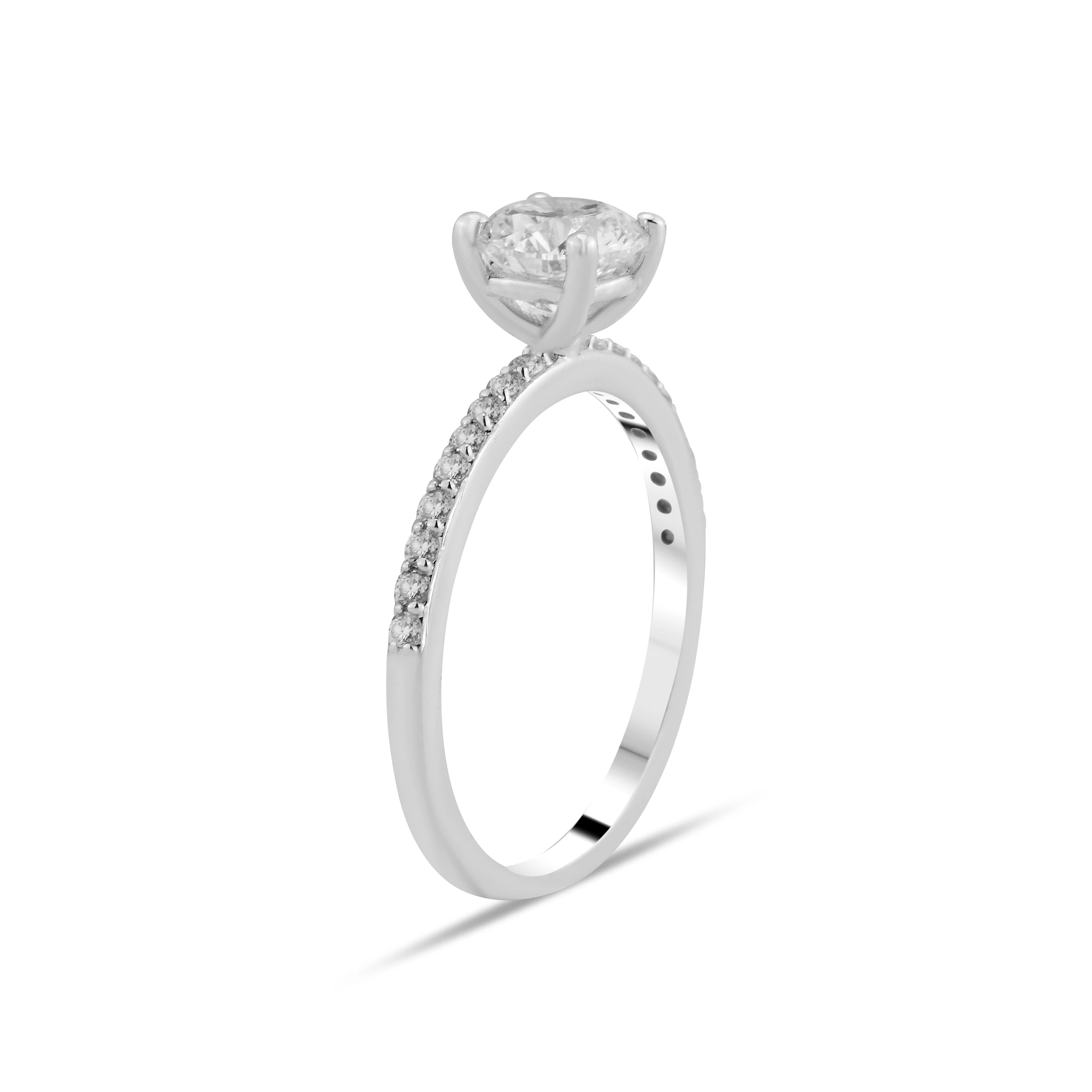 14 Ayar Beyaz Altın Lab Grown Yuvarlak Kesim Pırlanta Tektaş Yüzük