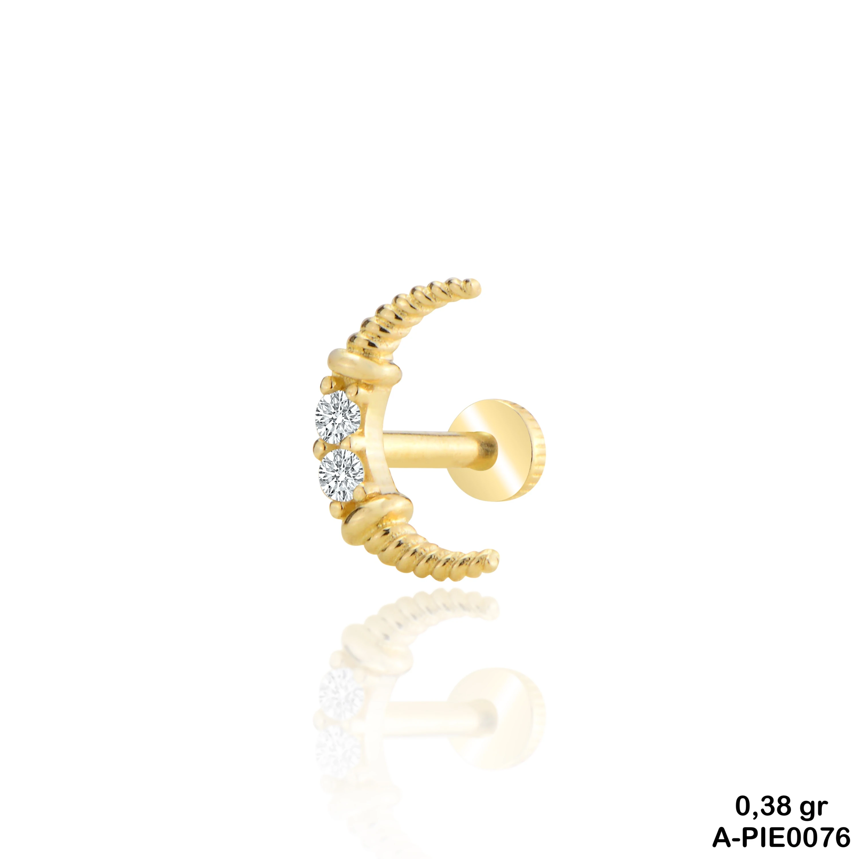 Ay Figür Taşlı Altın Piercing