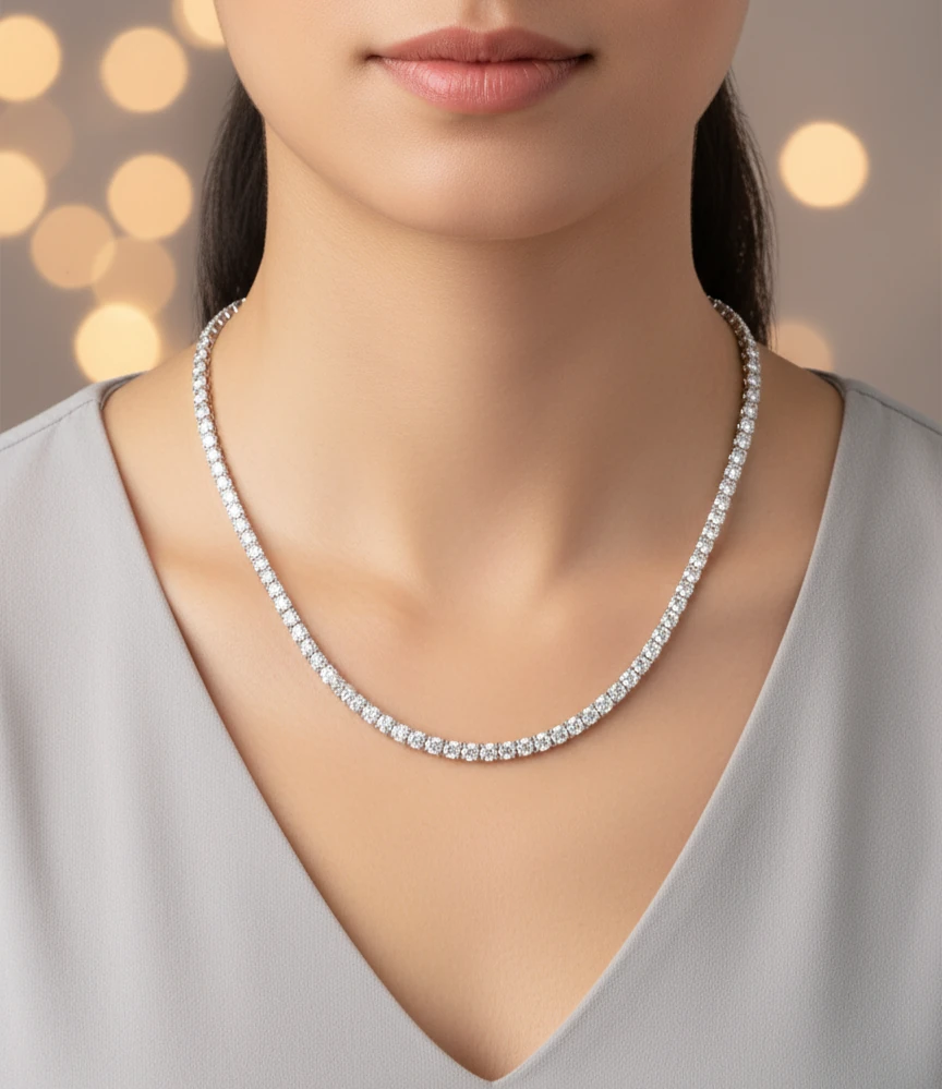 14K White Gold Diamond-Studded Essenza Tennis Necklace