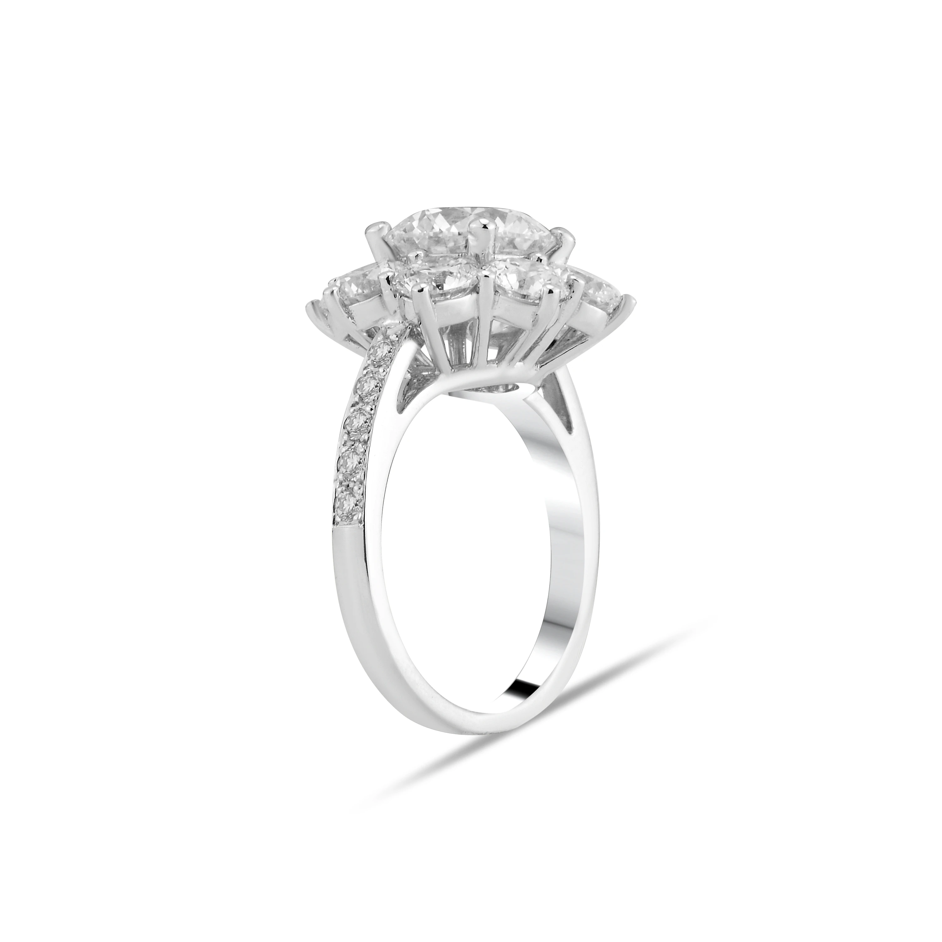 Flower Motif Diamond 14K White Gold Ring