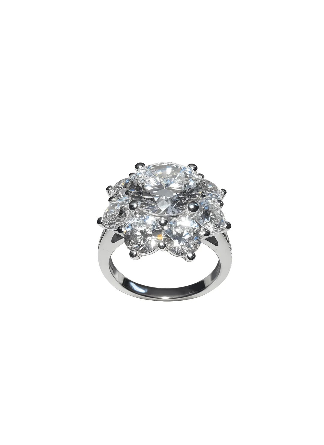Flower Motif Diamond 14K White Gold Ring