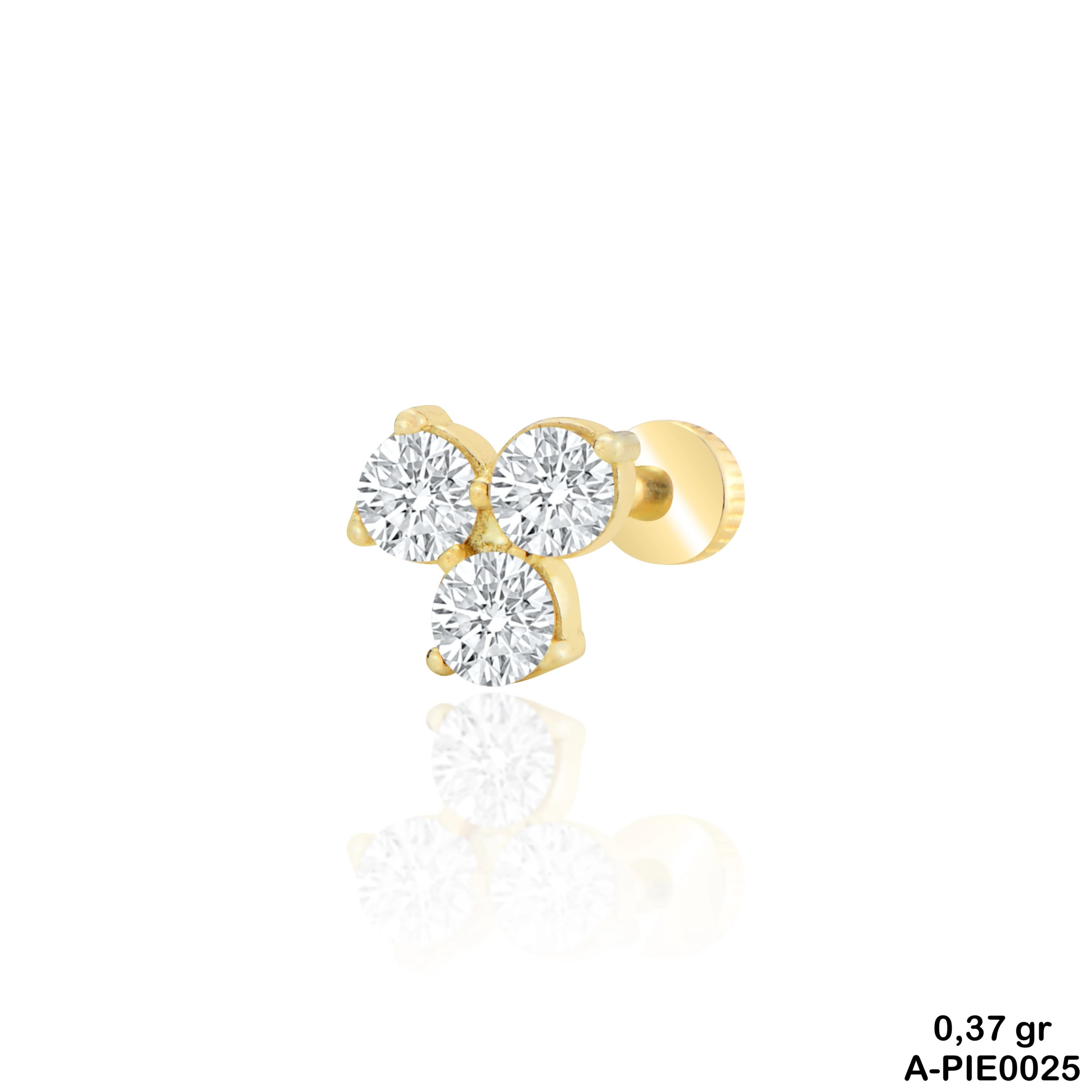 Üç Taşlı Altın Piercing