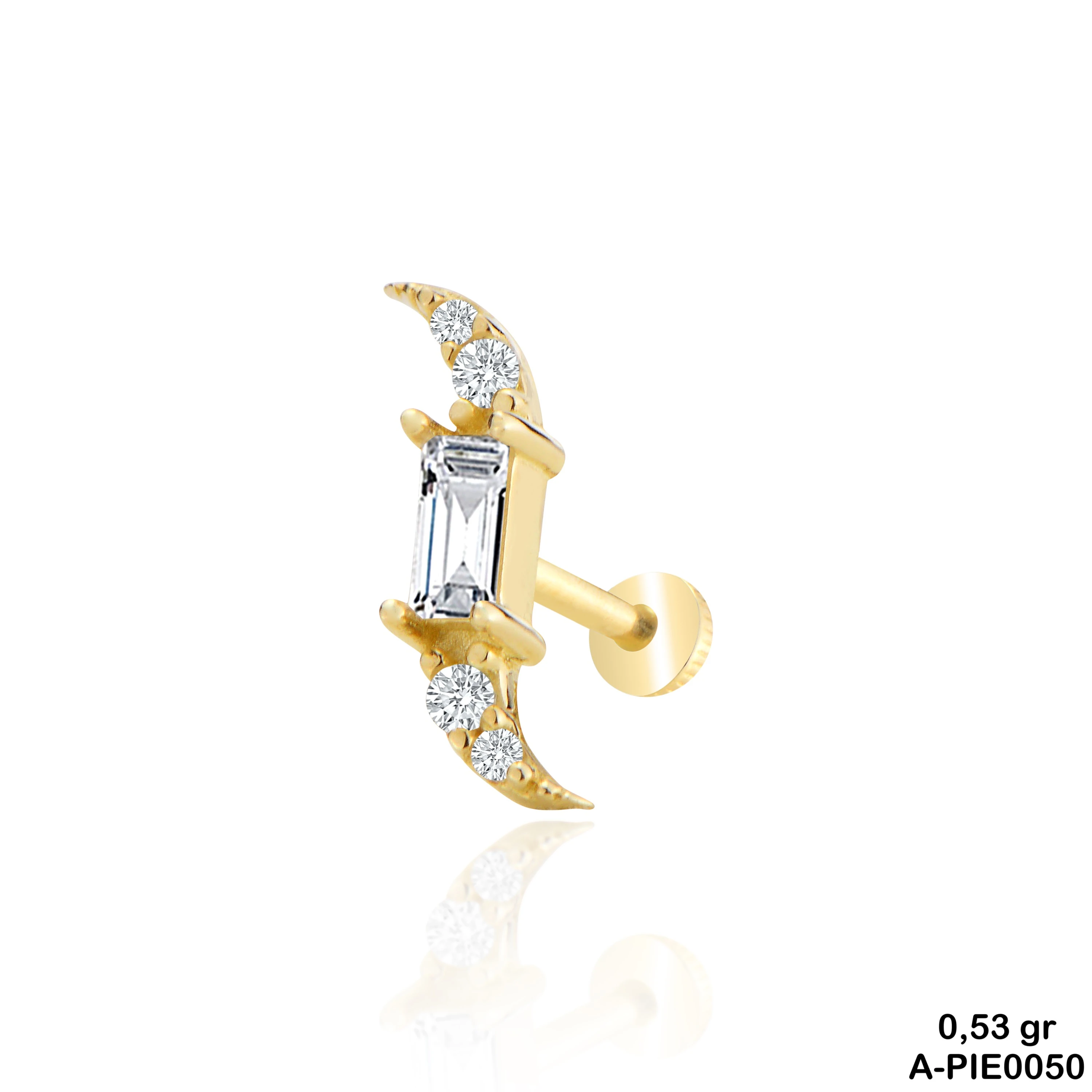 Baget Taşlı Altın Tragus Piercing