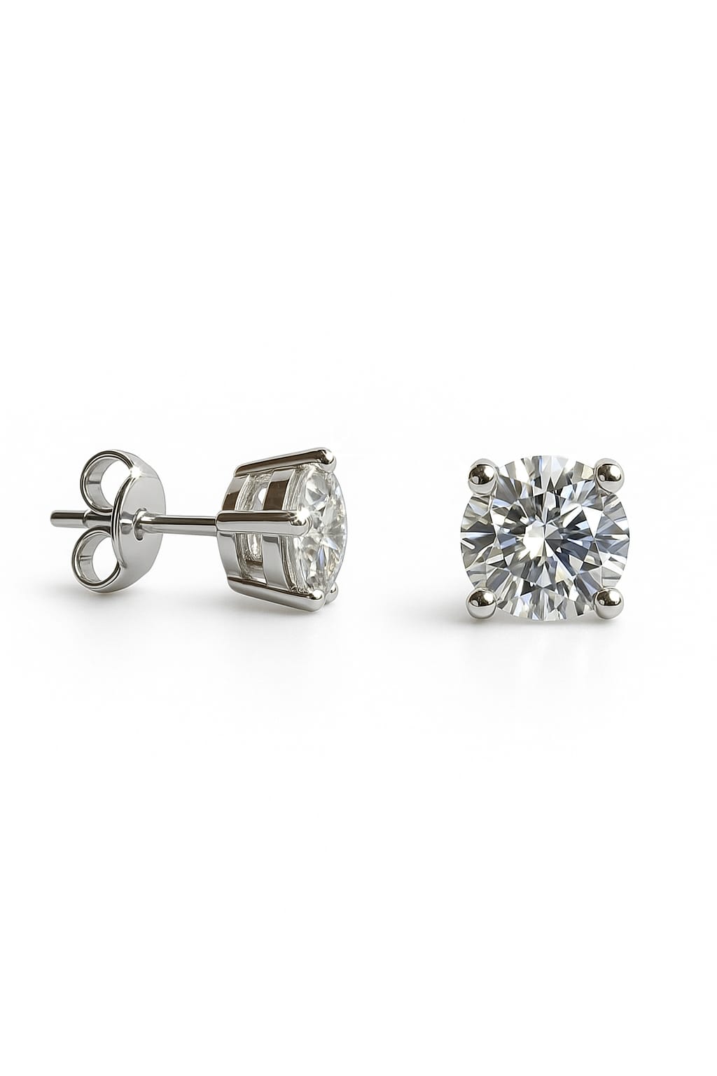 Bold Setting Solitaire Diamond 14K White Gold Earrings