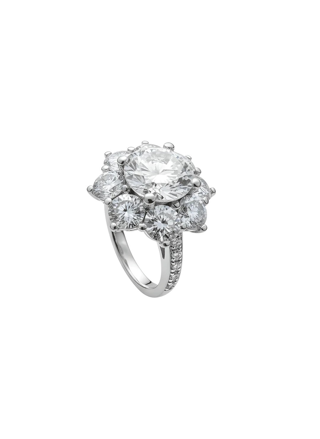 Flower Motif Diamond 14K White Gold Ring